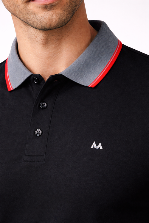 Black Polo with Dual Tone Stripe Collar Aachari