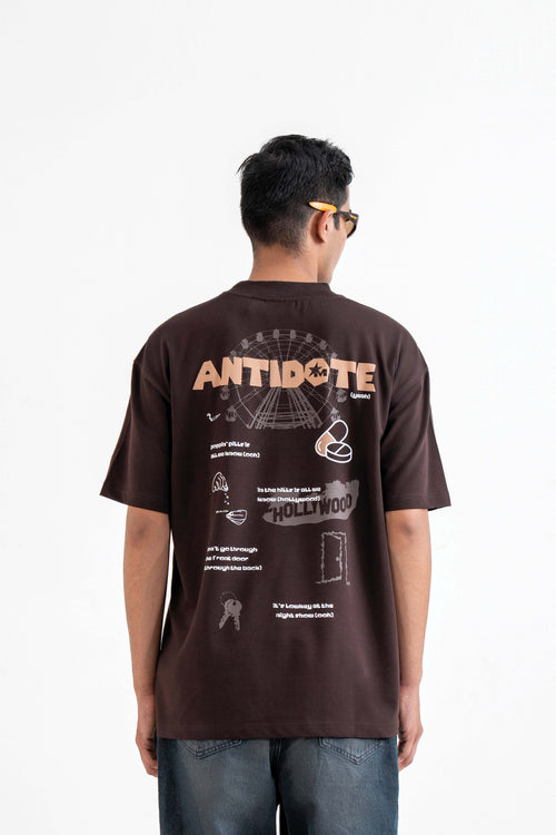 Antidote Heavyweight Oversized Printed Brown T-Shirt Main Character