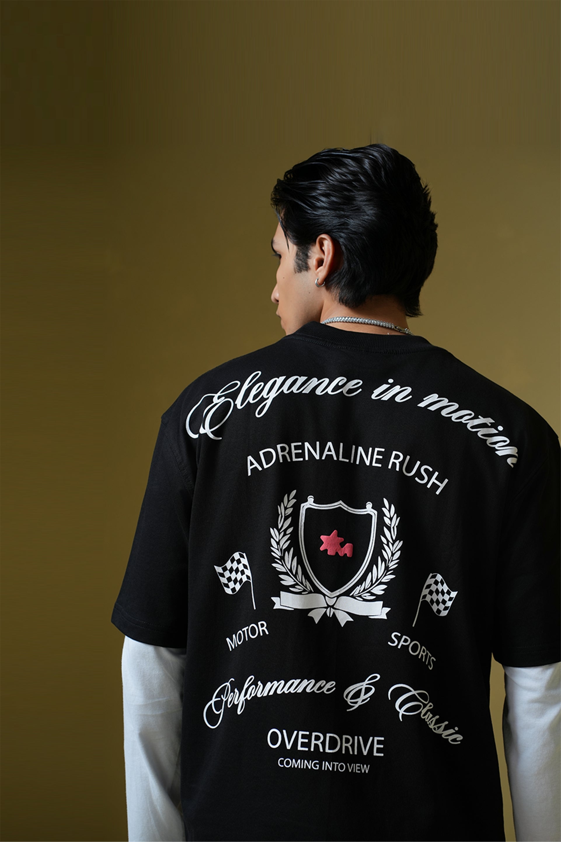 Adrenaline Rush Black Oversized Printed T-Shirt Main Character