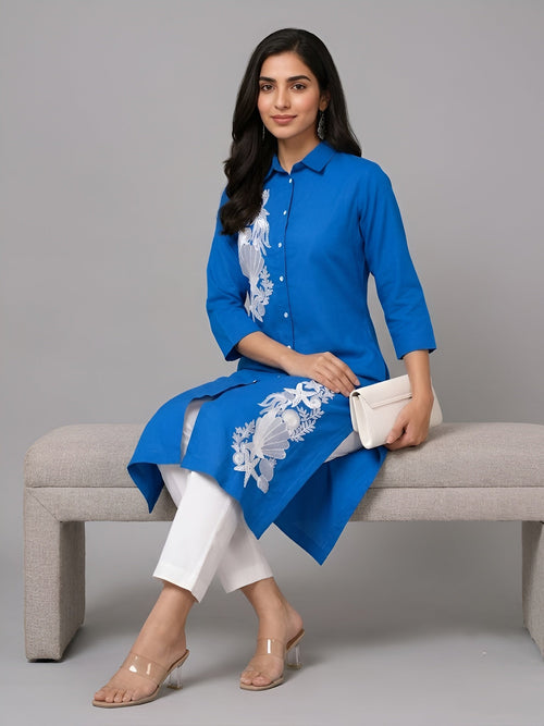 Barara Women’s Embroidered Blue Shirt Kurta