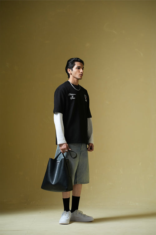 Adrenaline Rush Black Oversized Printed T-Shirt Main Character