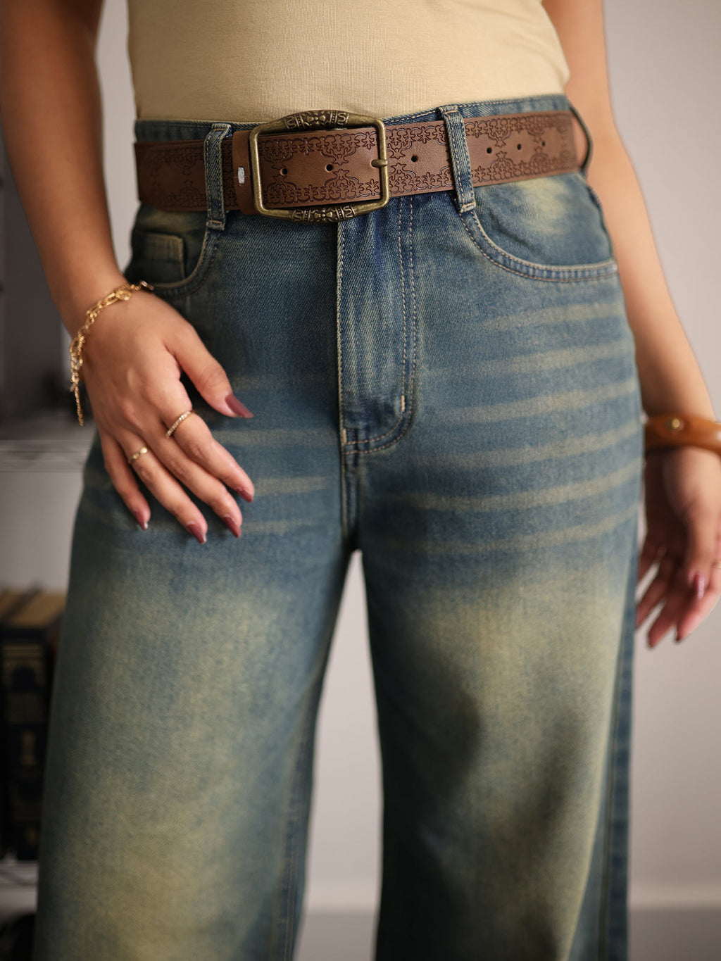 Vintage Drift Blue Tinted Wide Leg Jeans Stylish Wodrobe