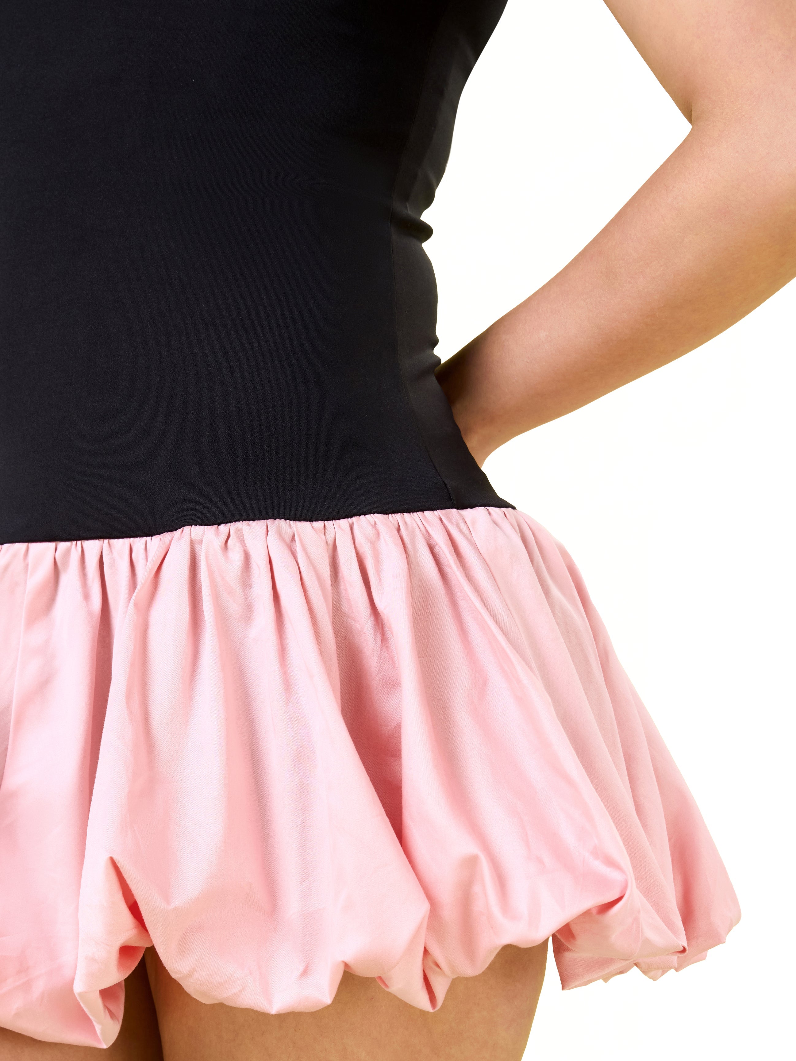 Black rose Round Neck Bubble Mini Dress