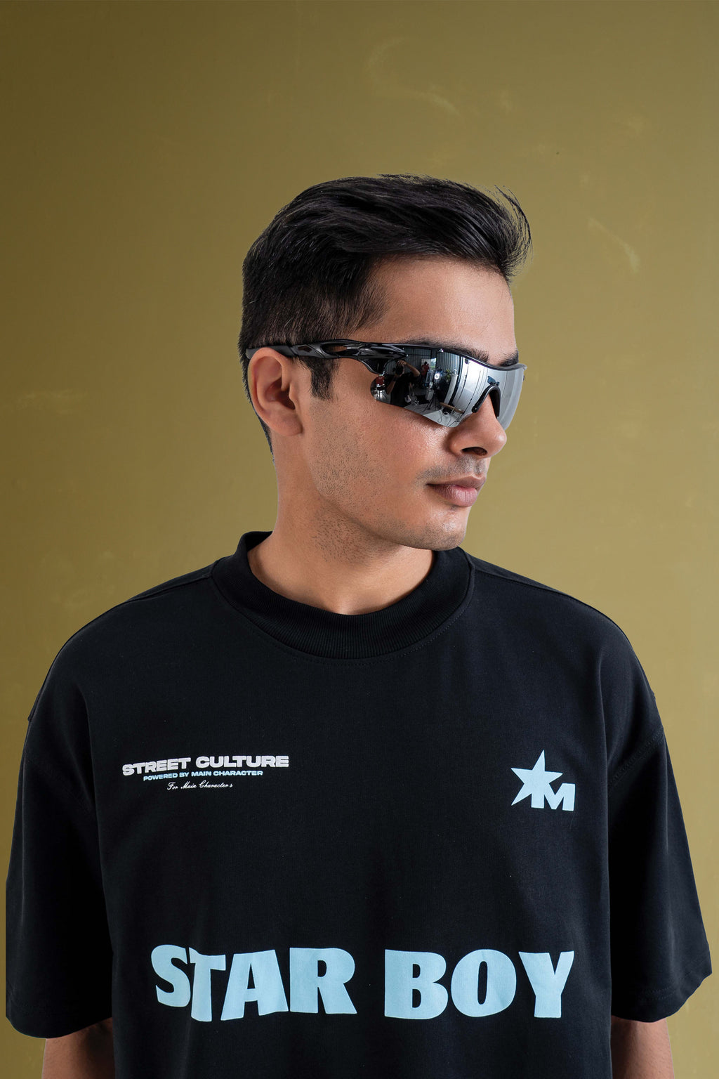 Star Boy Black Oversized Black T-Shirt Main Character