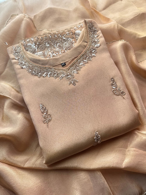 Beige Kurta Set for Women with Pants and Dupatta