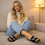 The Luna Grace Pearl Black Embellished Flats Rettrose