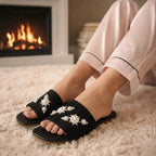 The Luna Grace Pearl Black Embellished Flats Rettrose