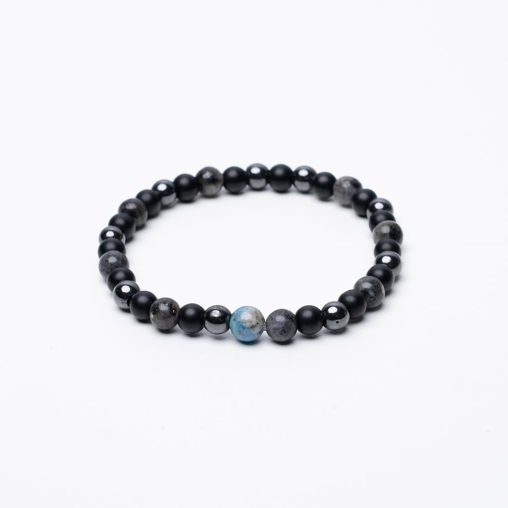 Grey Noir Beaded Bracelet - 6Mm - Elastic Zach