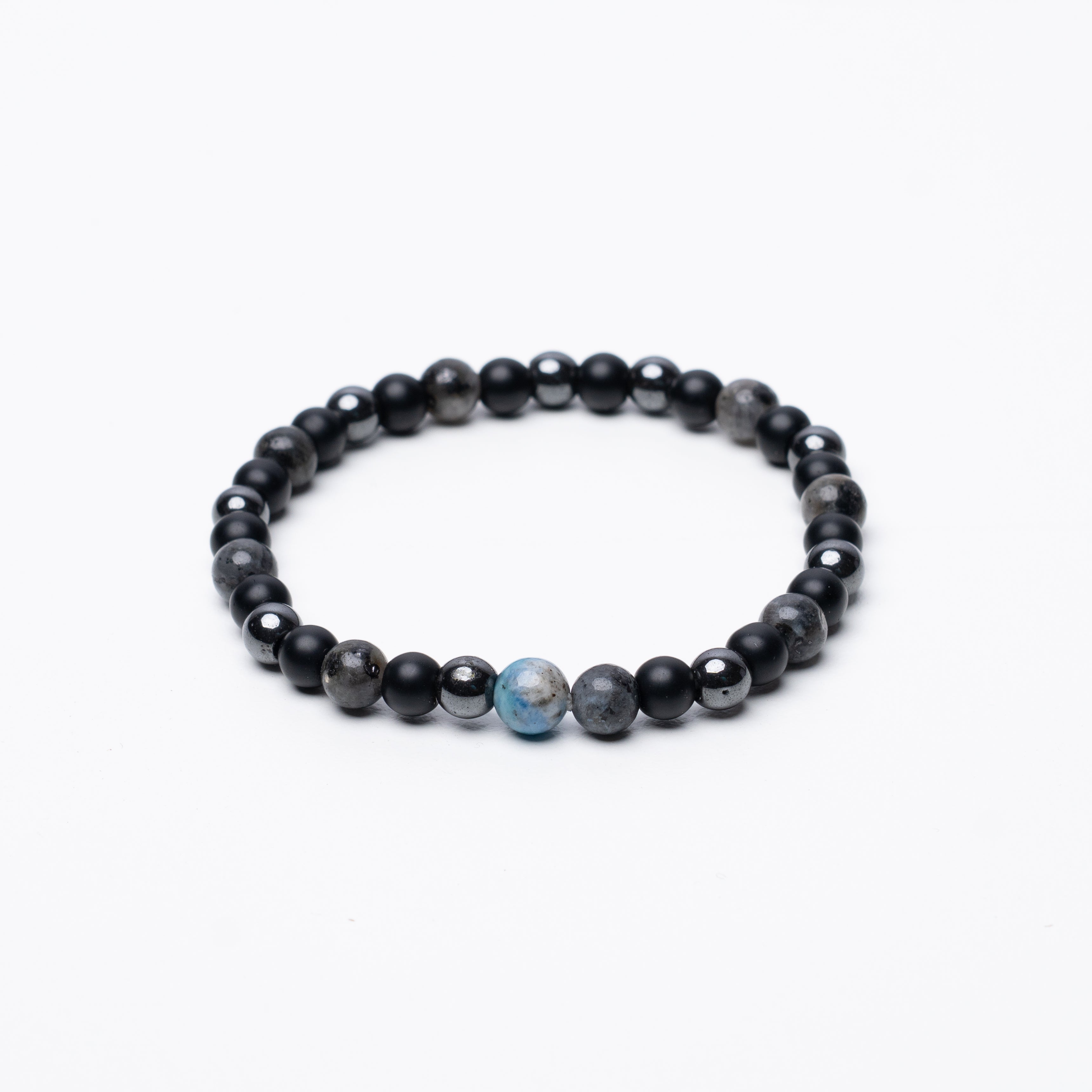Grey Noir Beaded Bracelet - 6Mm - Elastic Zach