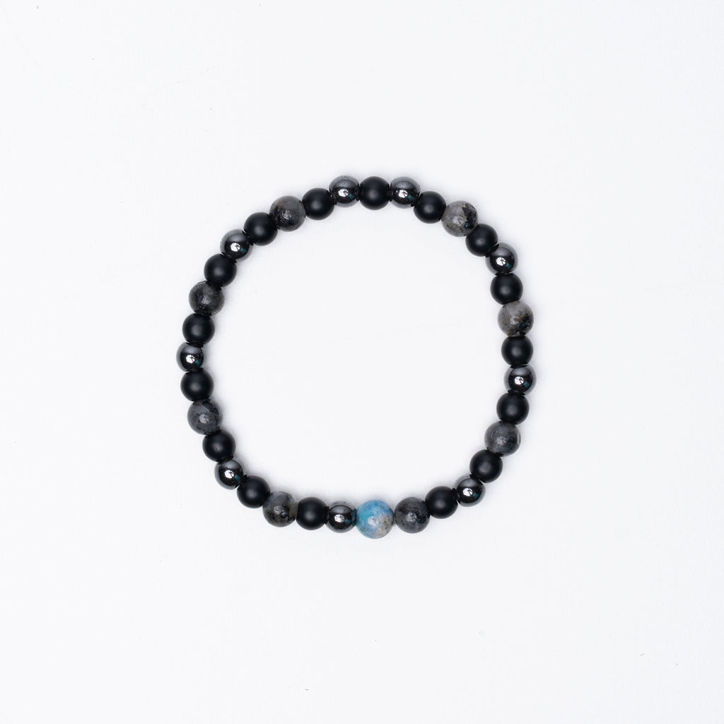 Grey Noir Beaded Bracelet - 6Mm - Elastic Zach