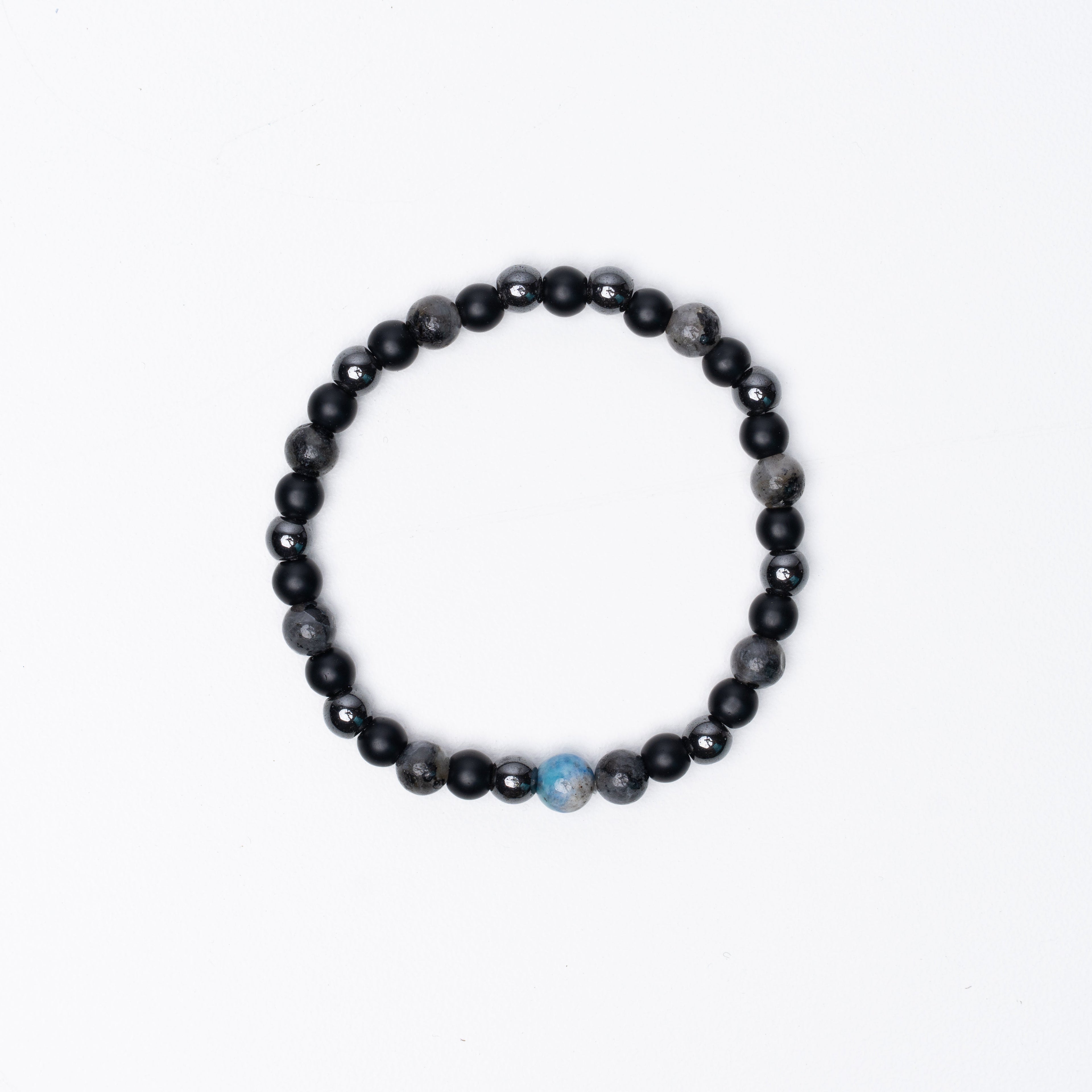 Grey Noir Beaded Bracelet - 6Mm - Elastic Zach