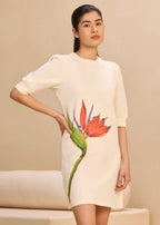 iCotton Print Pouf Sleeve Dress Alonge