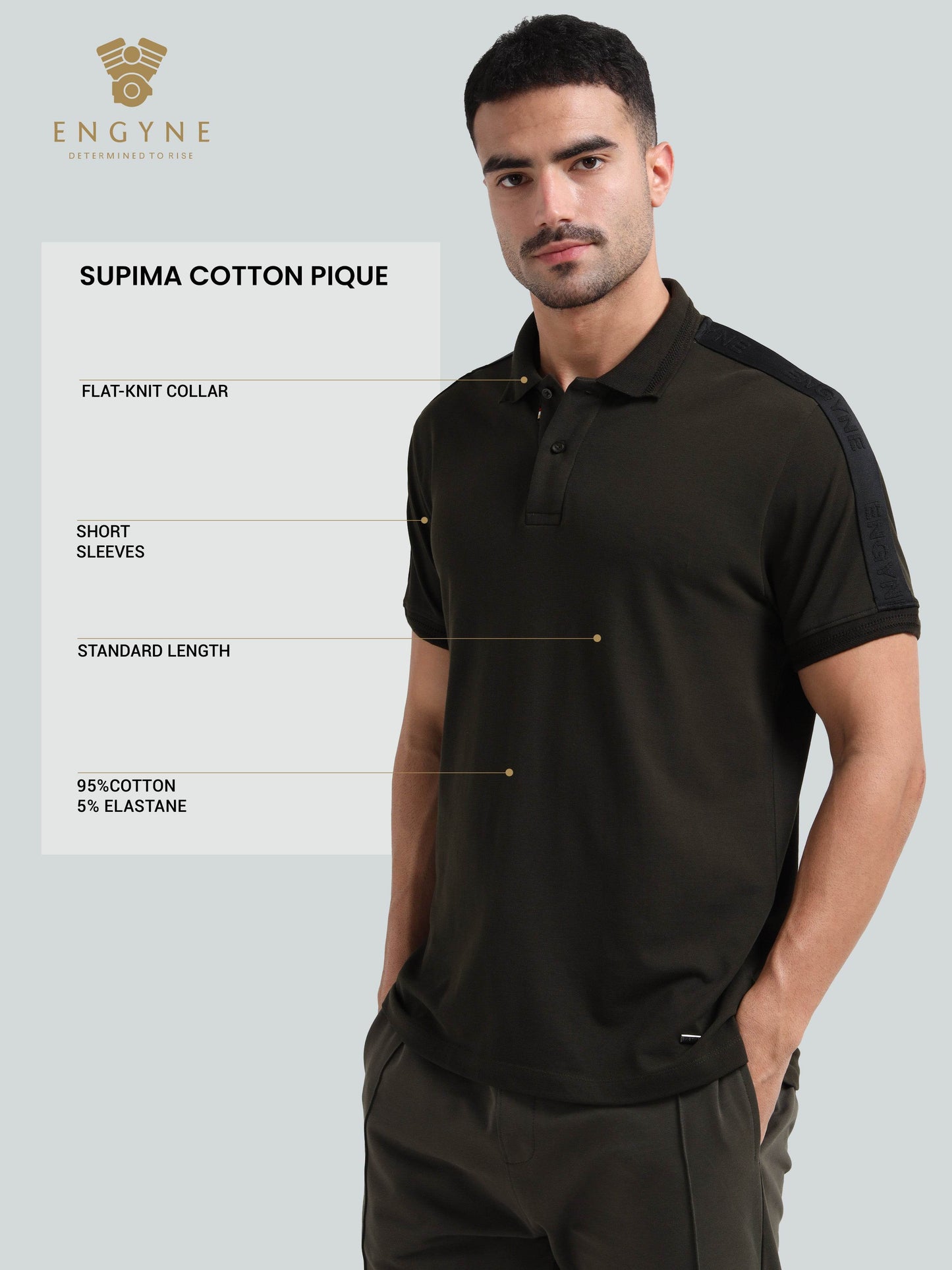Engyne Rougen Piqué Polo – Tonal Collar Finish Olive