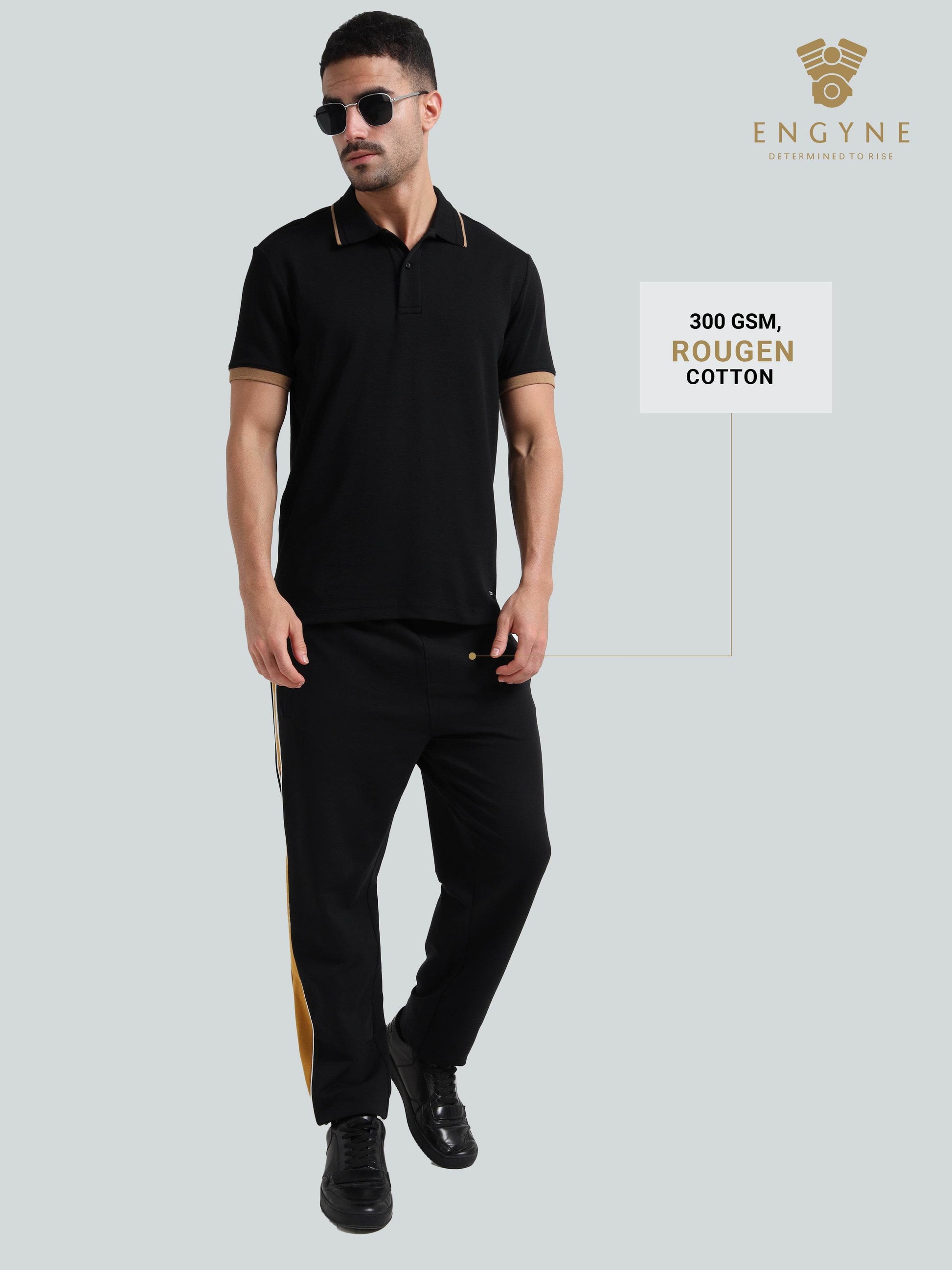 Contrast Cut & Sew Loop Knit Mens Black Track Pants