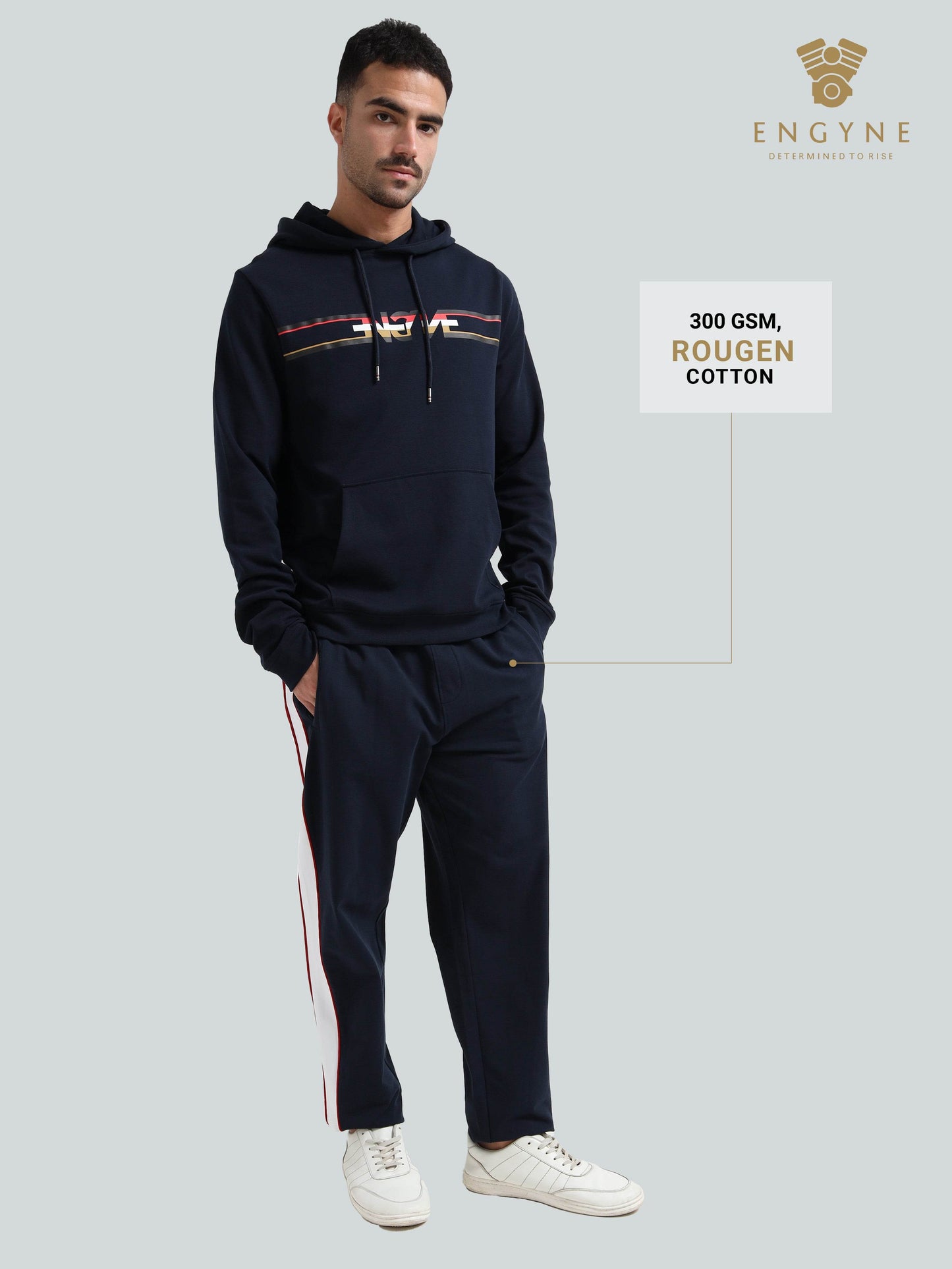 Engyne Contrast Cut & Sew Track Pant – Rougen Cotton Loop Knit Navy