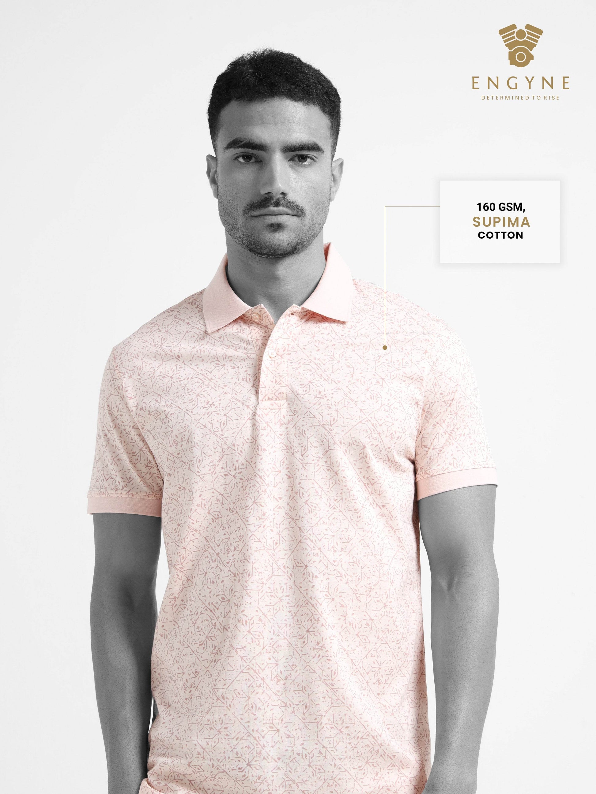  Light Pink Rotary Pigment Printed Men Polo Jersey
