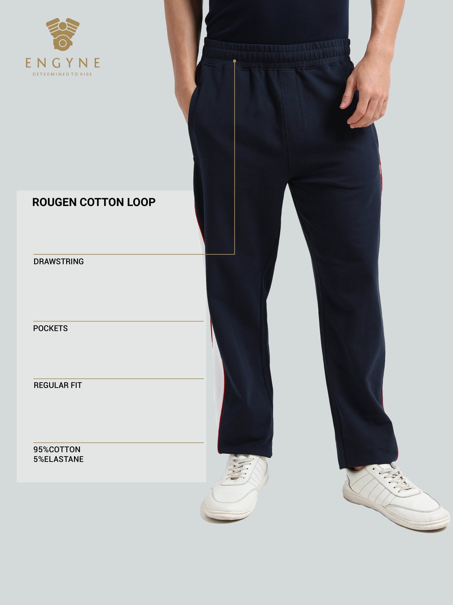 Engyne Contrast Cut & Sew Track Pant – Rougen Cotton Loop Knit Navy