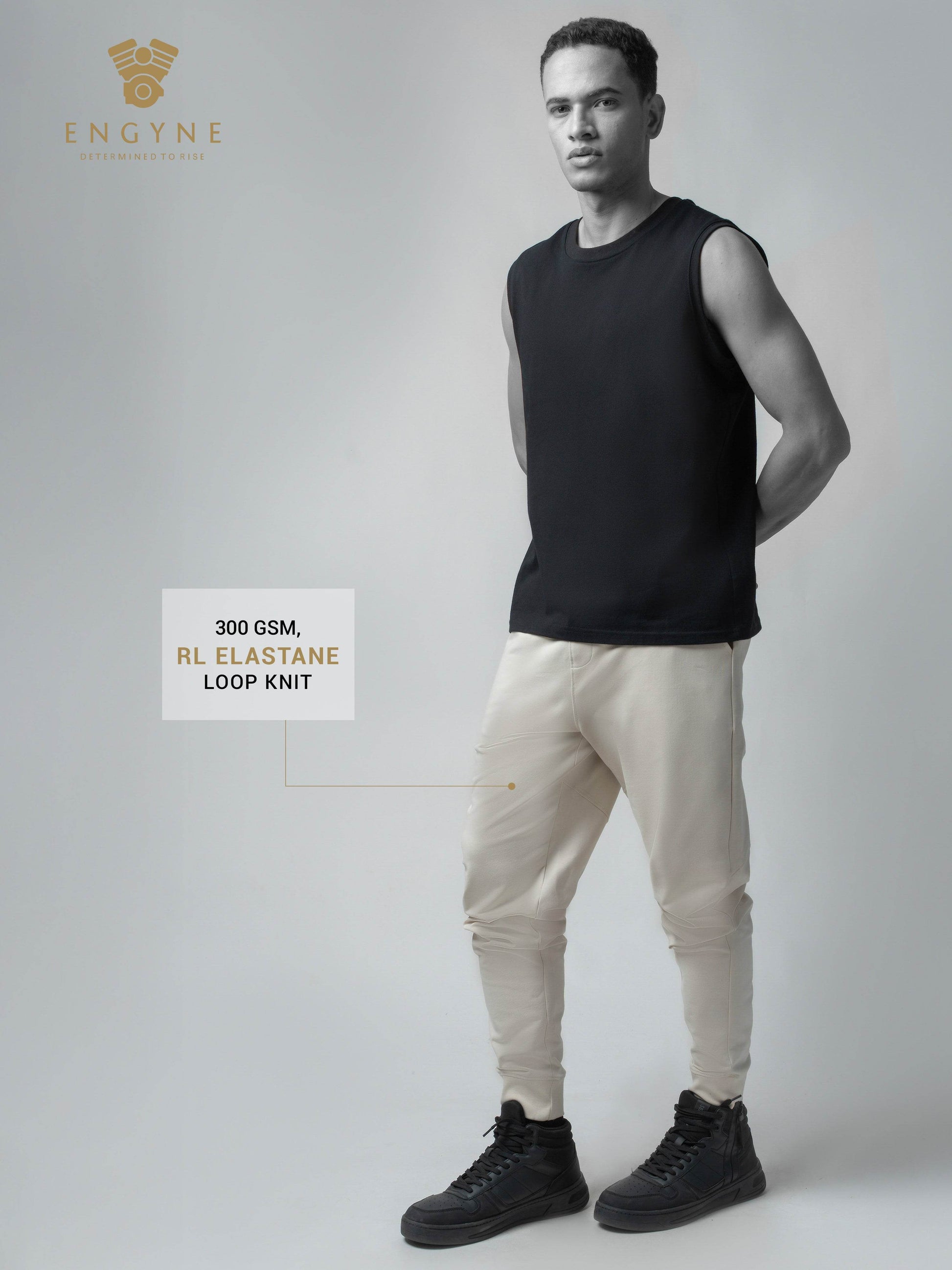 Loop Knit Back Cut-And-Sew Beige Joggers For Men