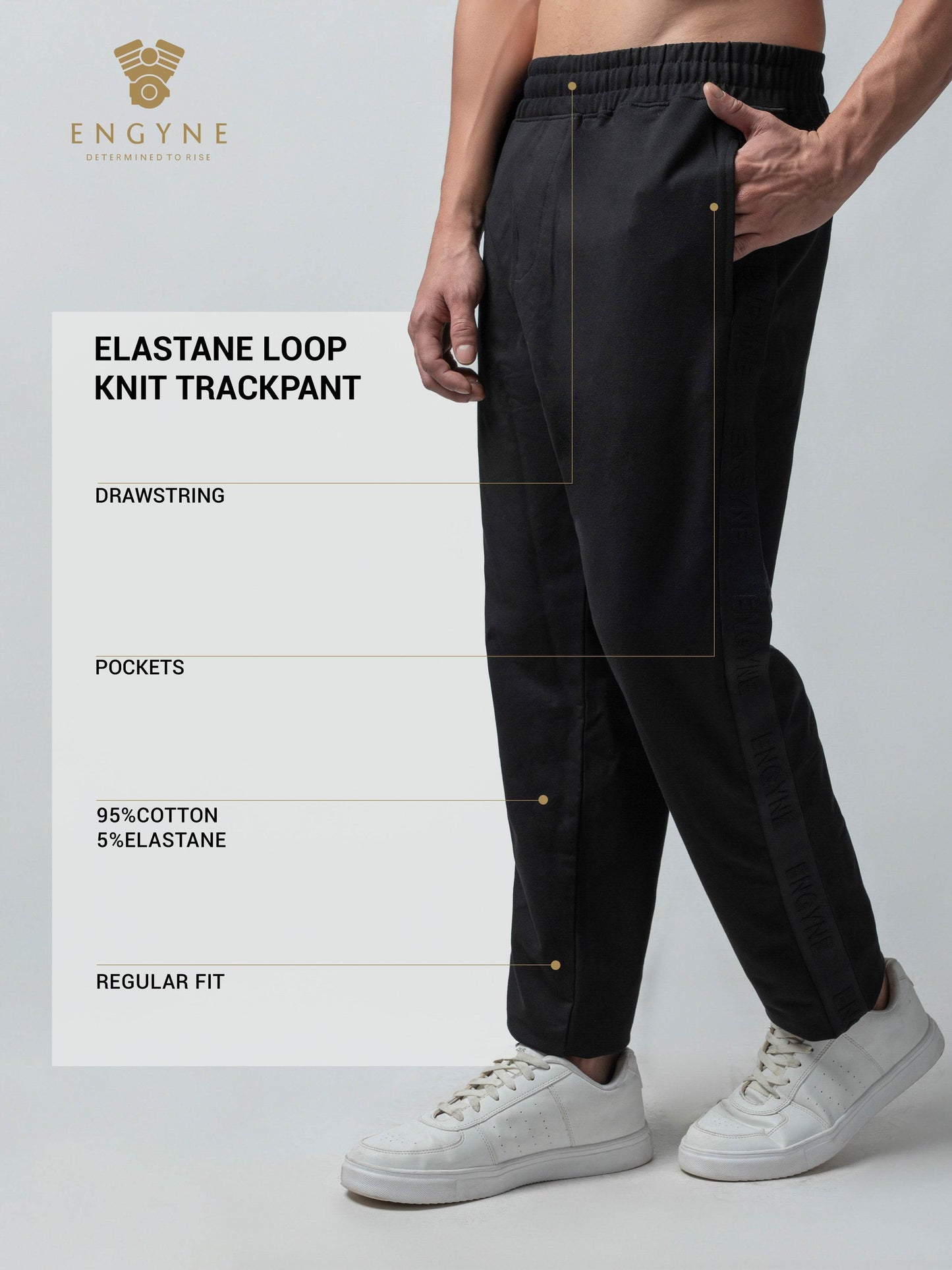 Rougen Cotton Black Tracksuit Pants With Woven Side Tape