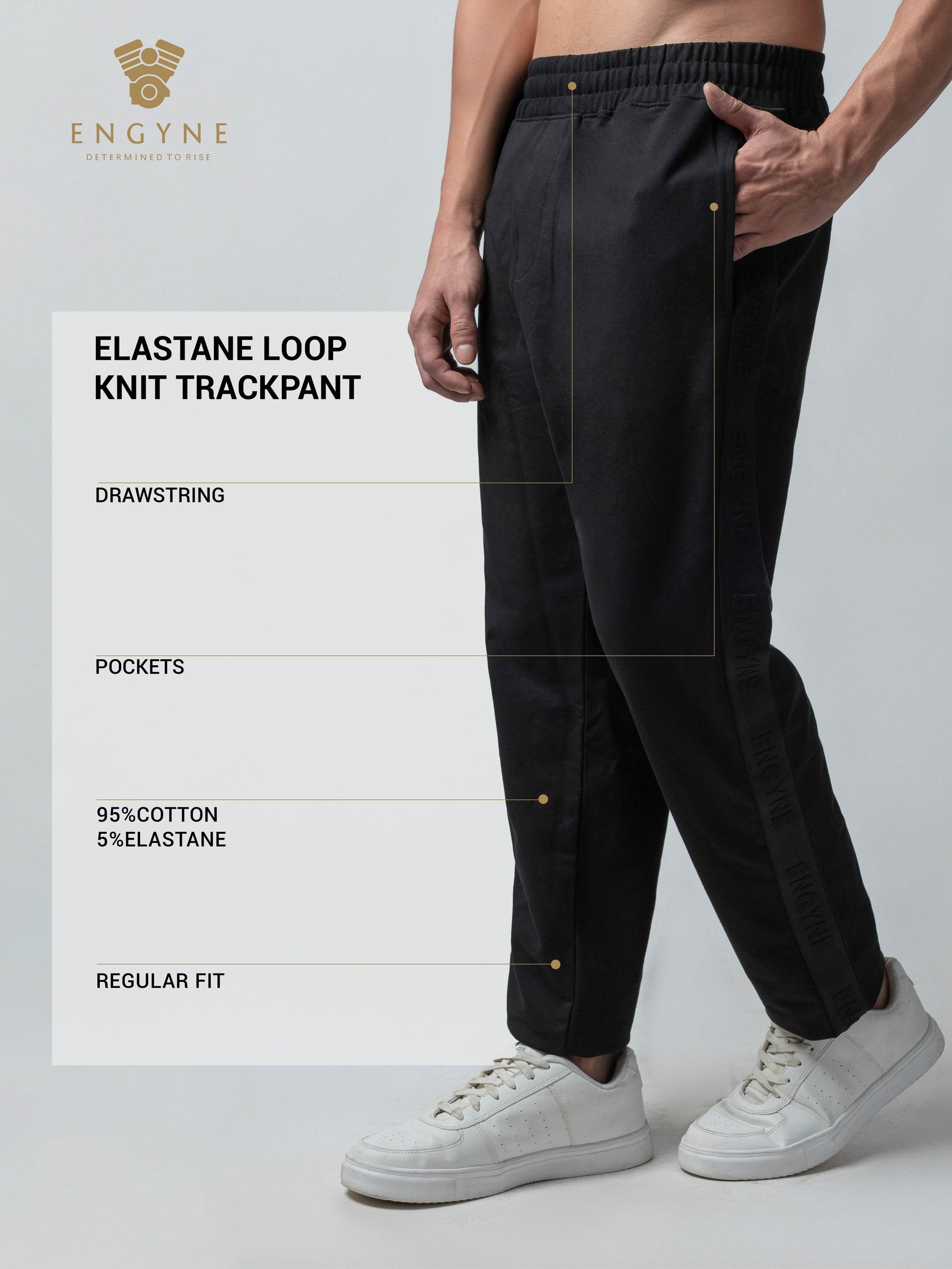 Rougen Cotton Black Tracksuit Pants With Woven Side Tape