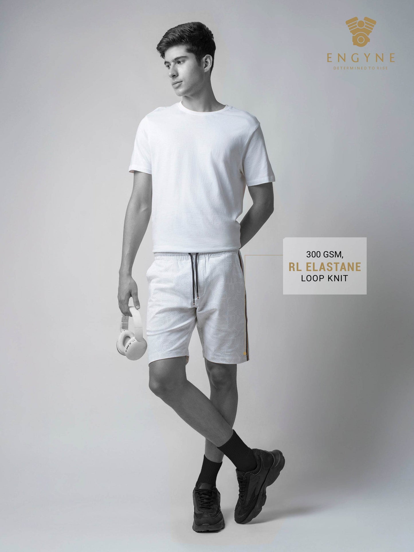 All-Over Discharge Print White Cotton Shorts For Men