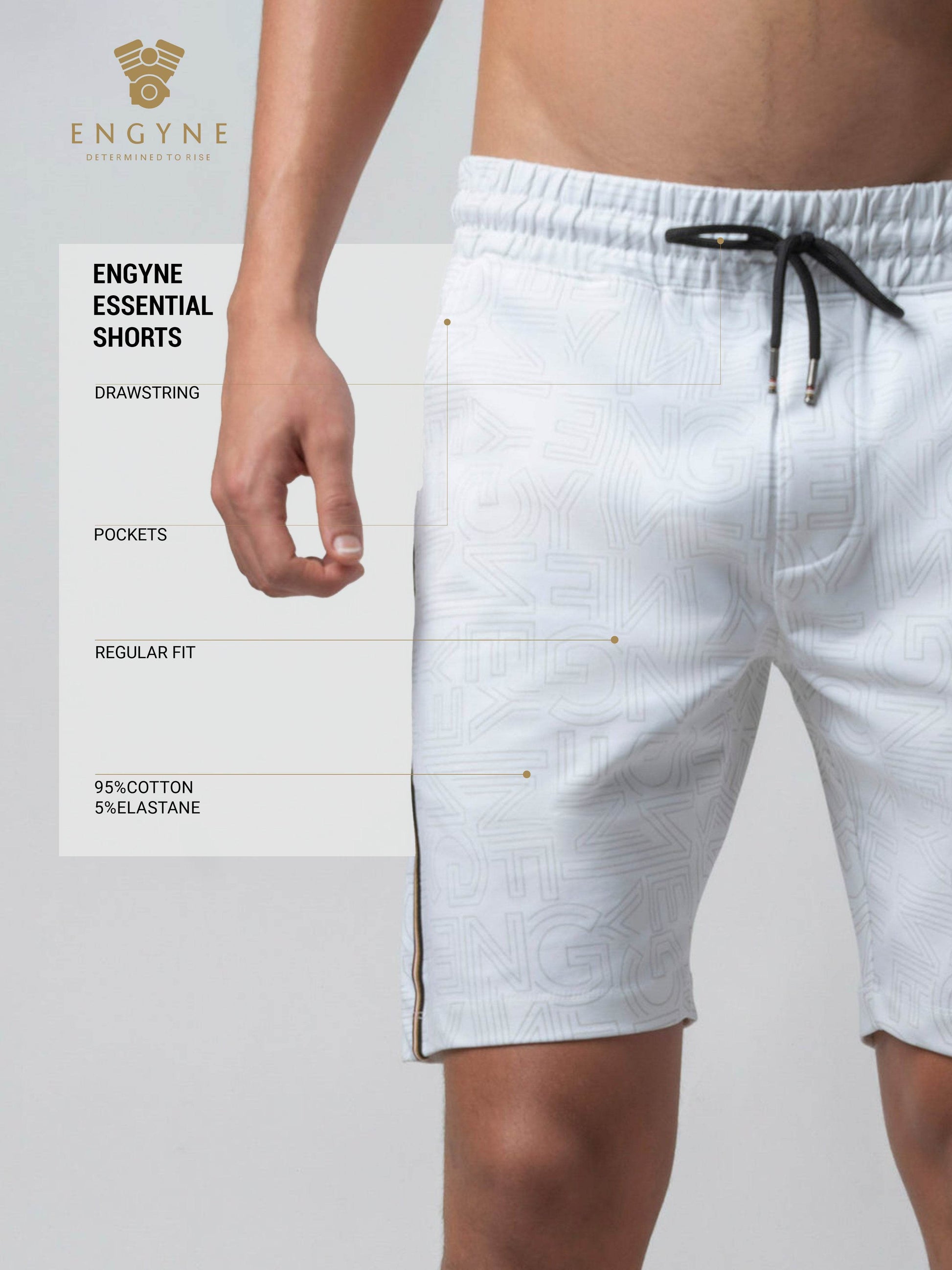All-Over Discharge Print White Cotton Shorts For Men