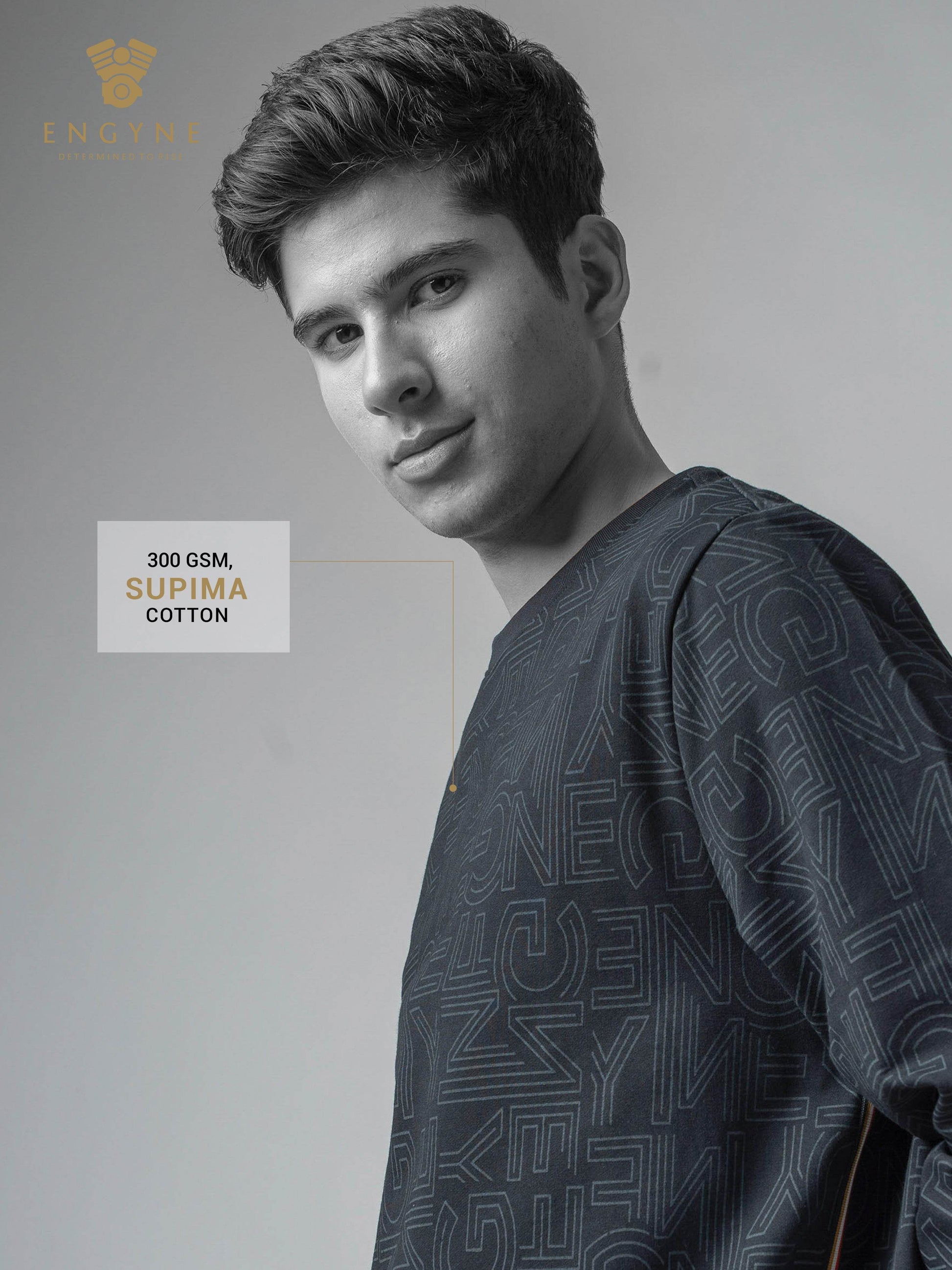 Black Crewneck Sweatshirt with Prints and Side Flag Tape for men