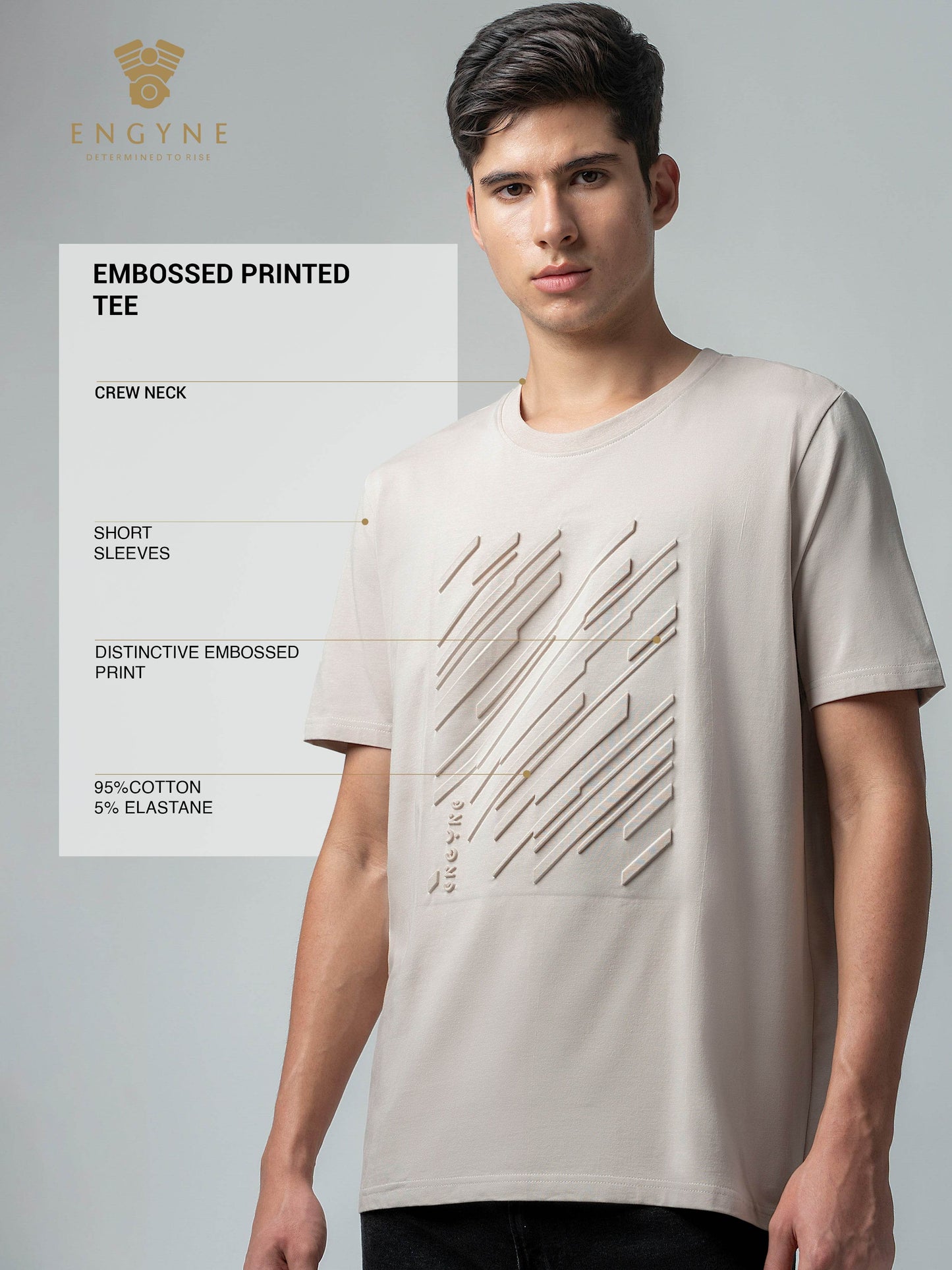 Rougen Cotton Lycra Embossed Mens Sand T Shirt