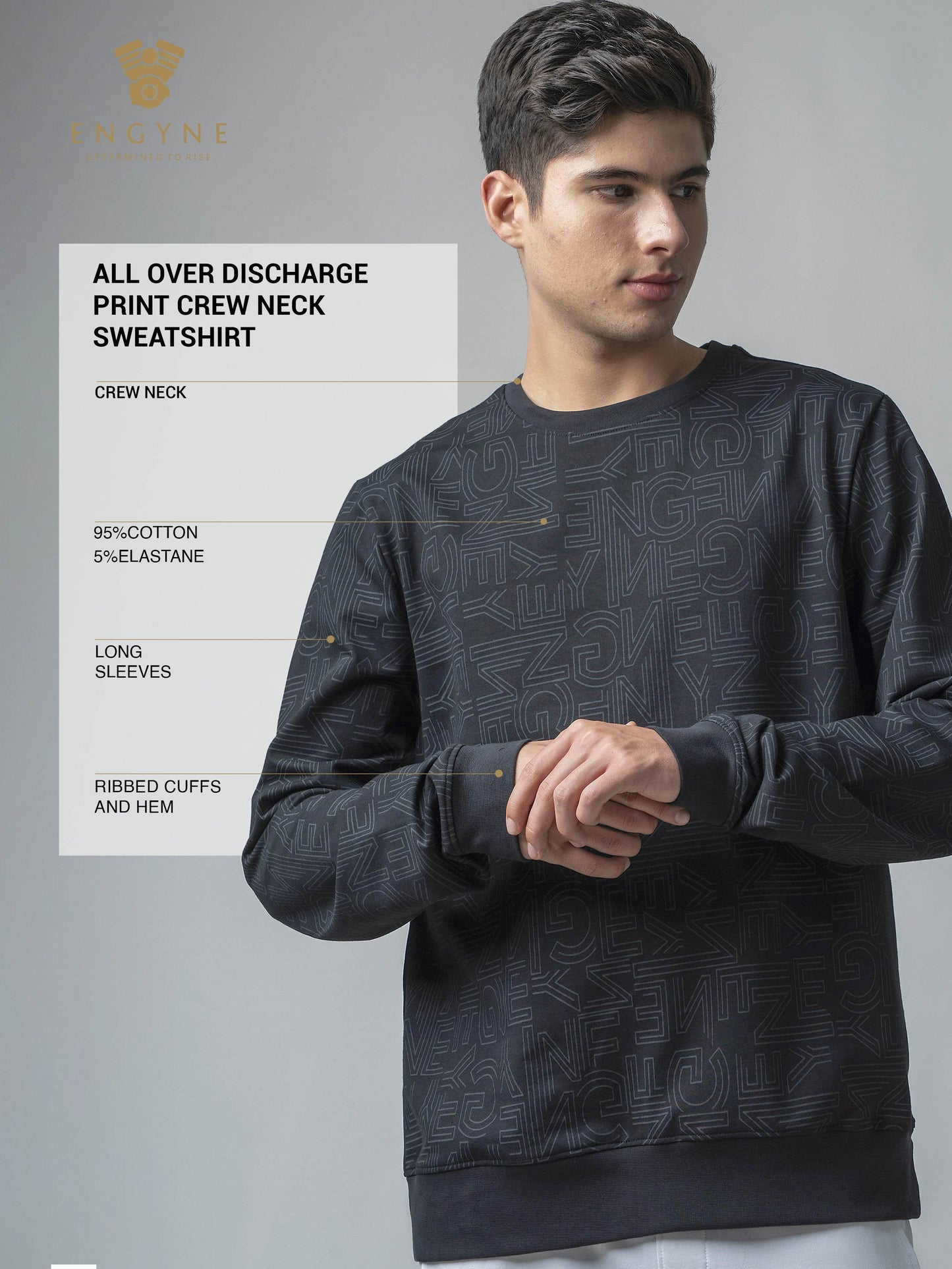 Black Crewneck Sweatshirt with Prints and Side Flag Tape for men
