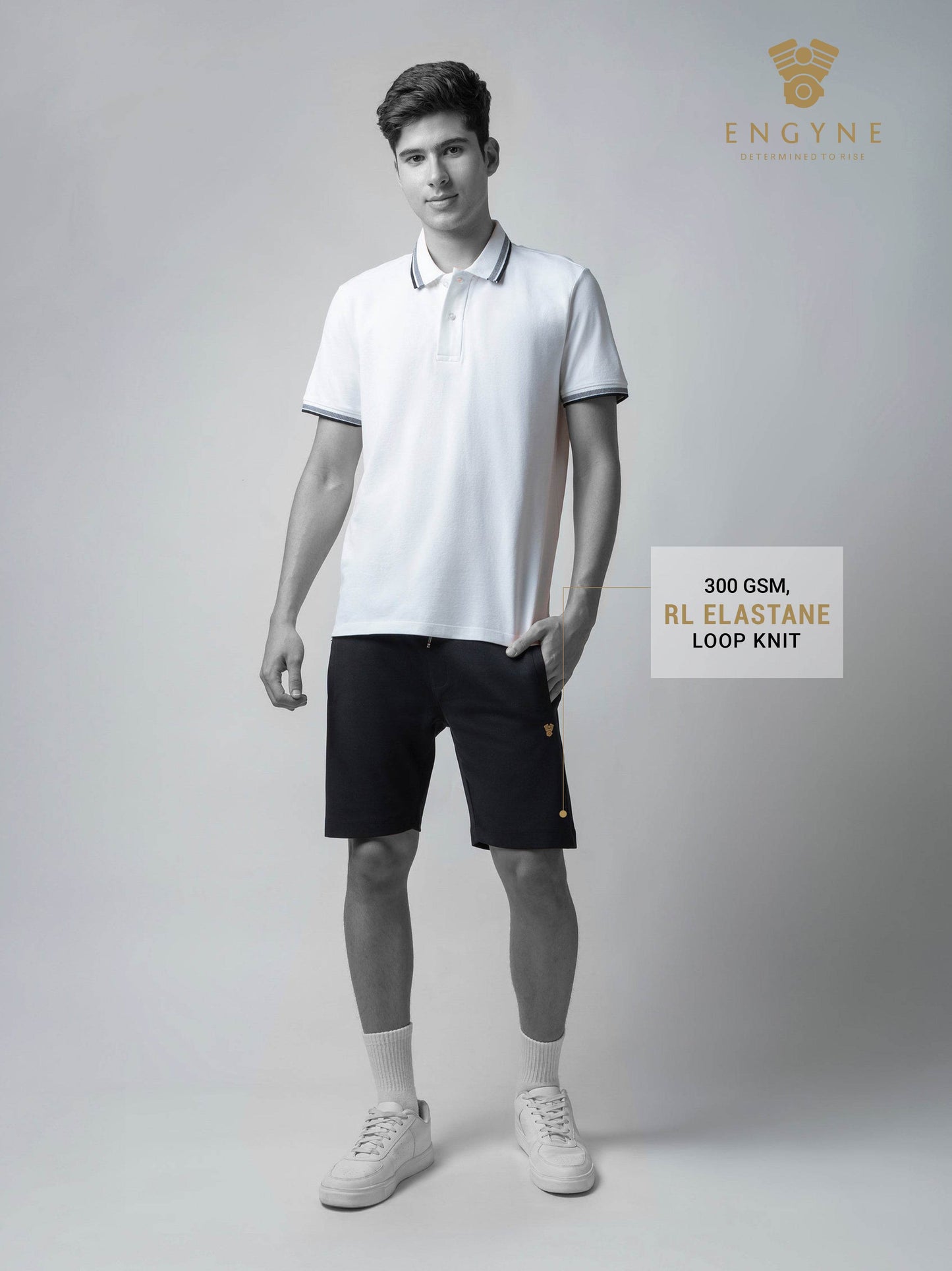 Engyne Black Short Men With Contrast Iconic Emblem Logo