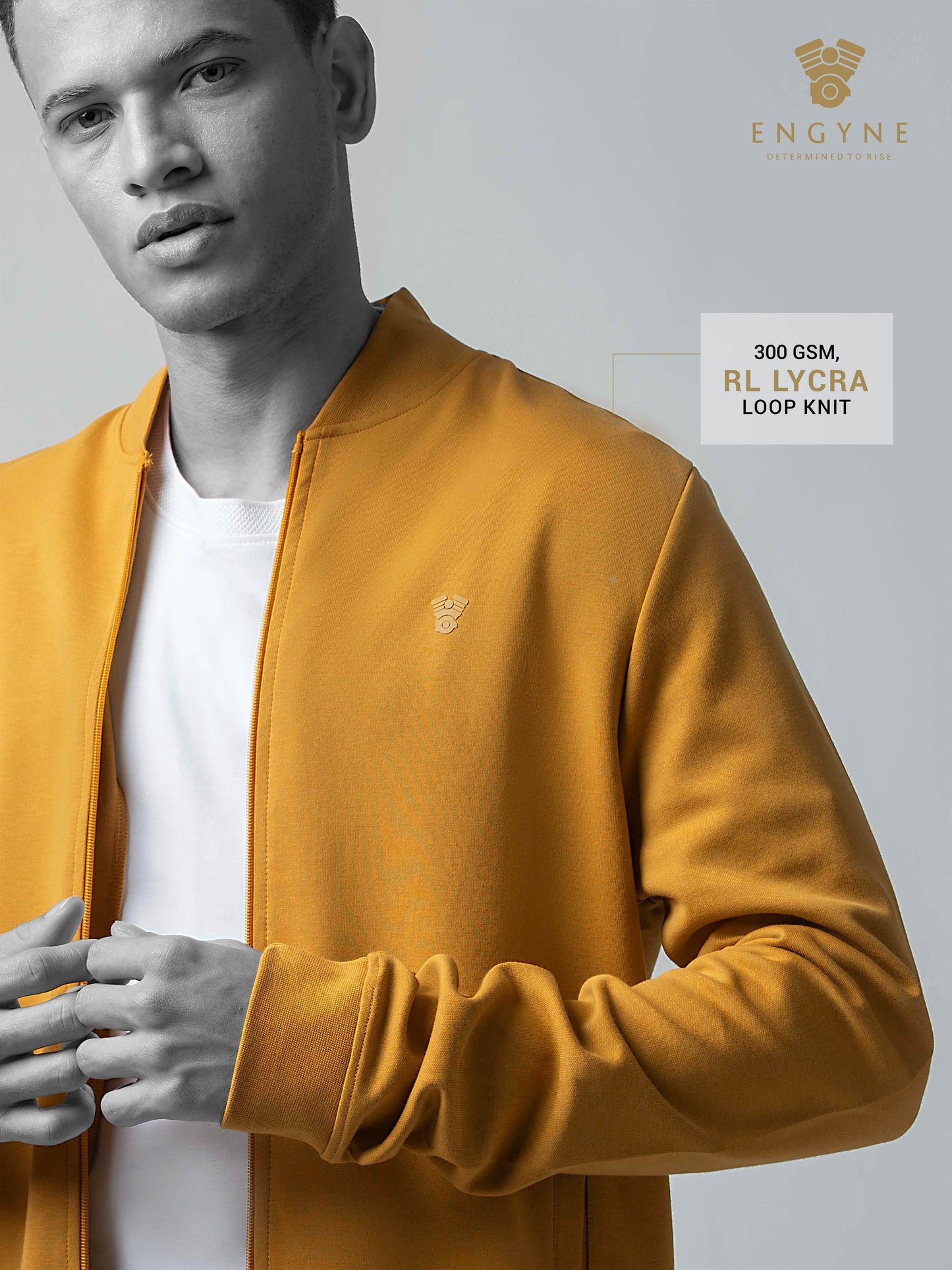 Mustard Gold  Baseball Collar Mens Zip Up Sweatshirts 