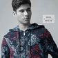 All-Over Discharge Navy Printed Hoodie Zipper Sweatshirt