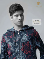 All-Over Discharge Navy Printed Hoodie Zipper Sweatshirt