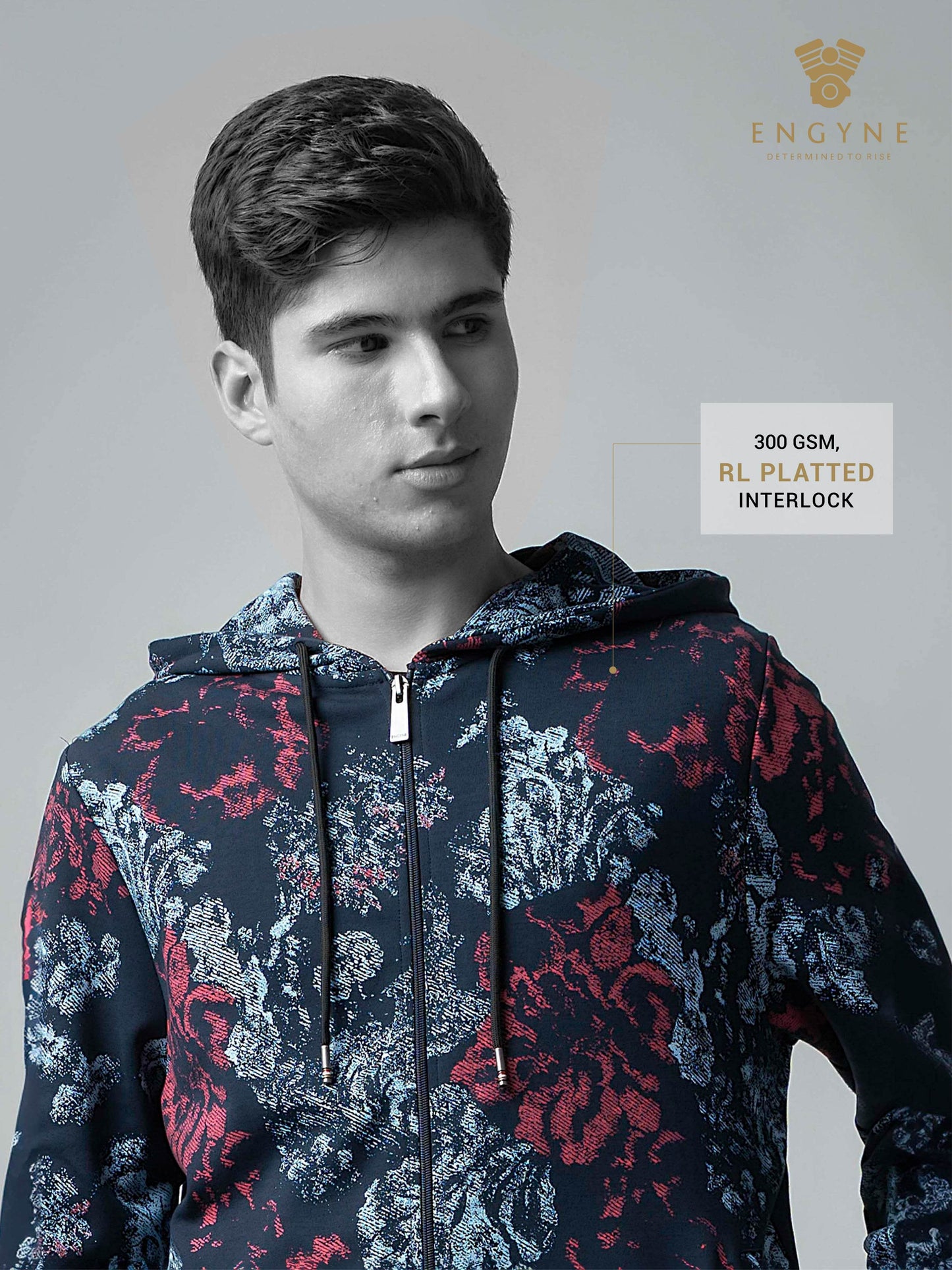 All-Over Discharge Navy Printed Hoodie Zipper Sweatshirt