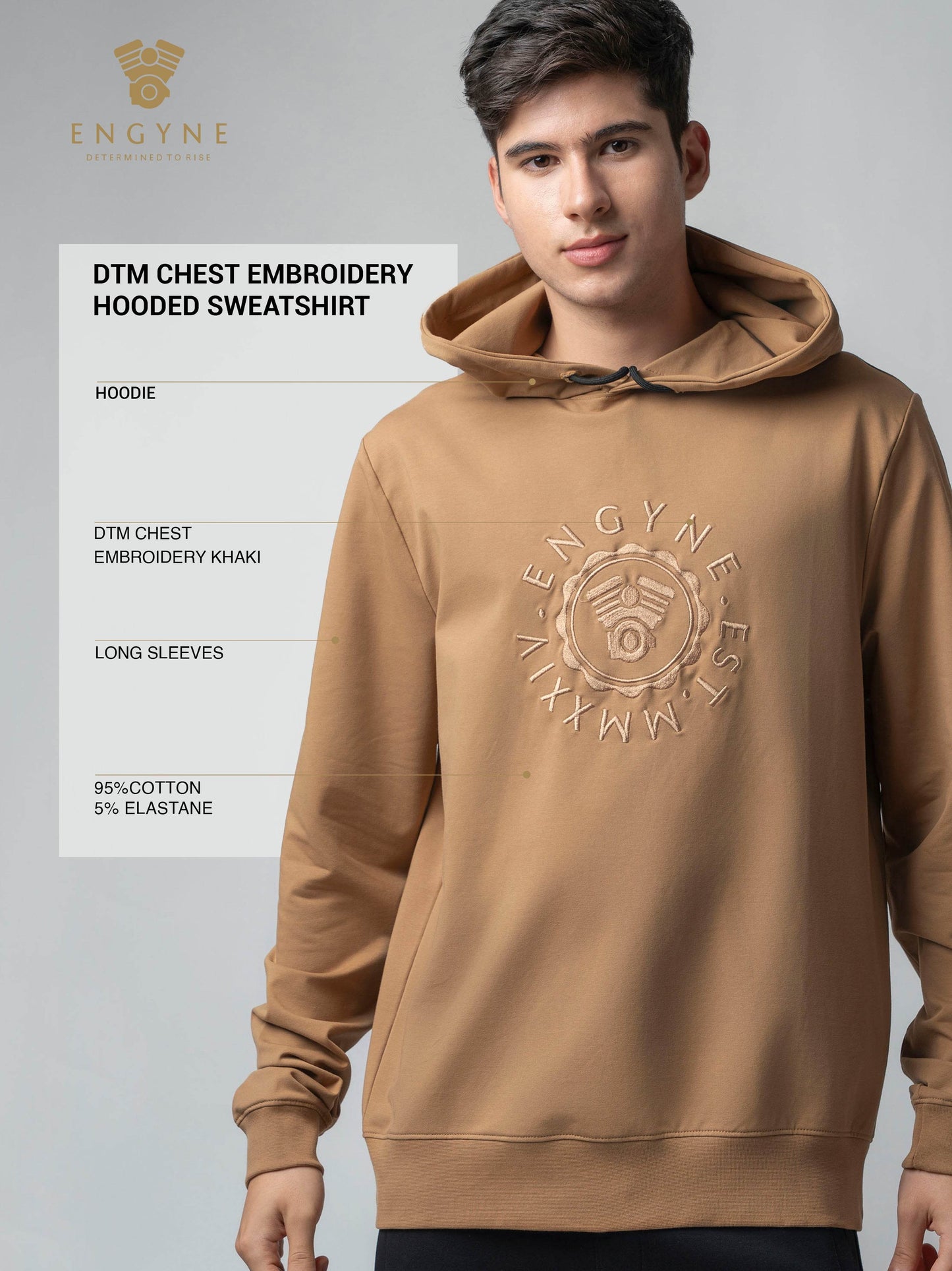 Cotton Khaki Hoodie Sweatshirt with DTM Chest Embroidery