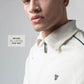 High Neck Zipper Beige Sweatshirt with Contrast Piping for Men