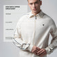 High Neck Zipper Beige Sweatshirt with Contrast Piping for Men