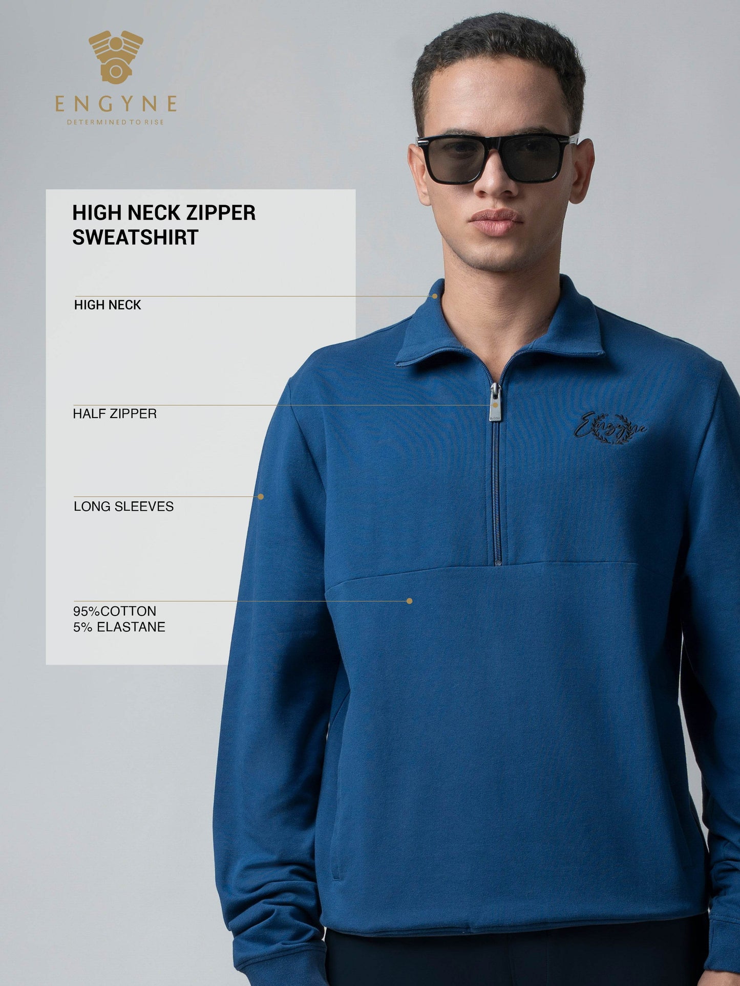 Dark Blue Half Zip Sweater Shirt Silicon HD Chest Print for men