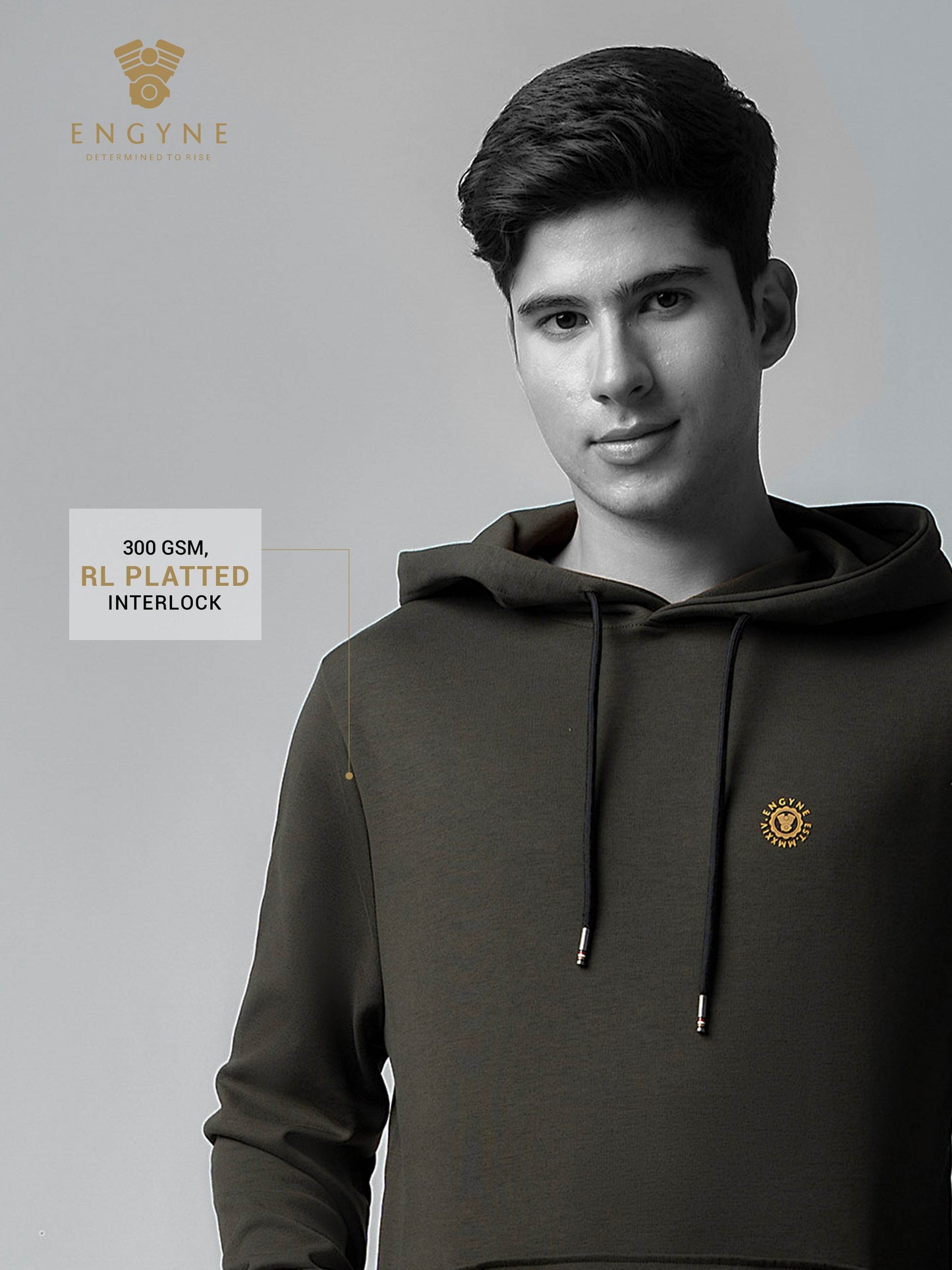 Olive Green Hoodie Sweatshirt with Contrast HD Print