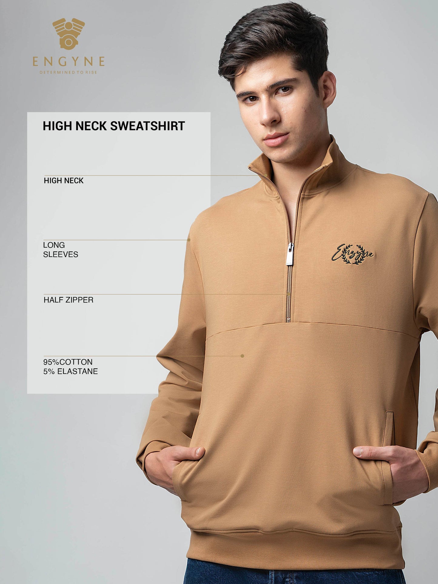 Khaki Half Zip Sweatshirt with Silicon HD Chest Print