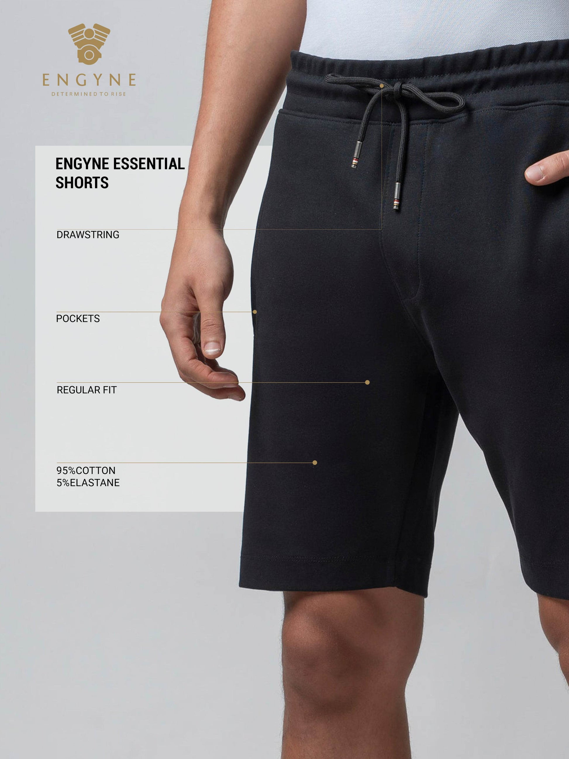 Engyne Black Short Men With Contrast Iconic Emblem Logo