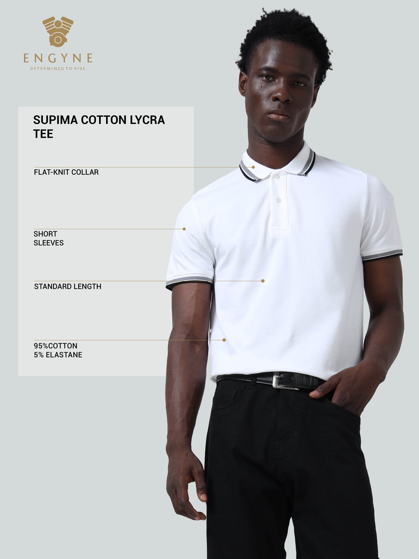 Contrast-Tipped Collar Textured White Polo T Shirt