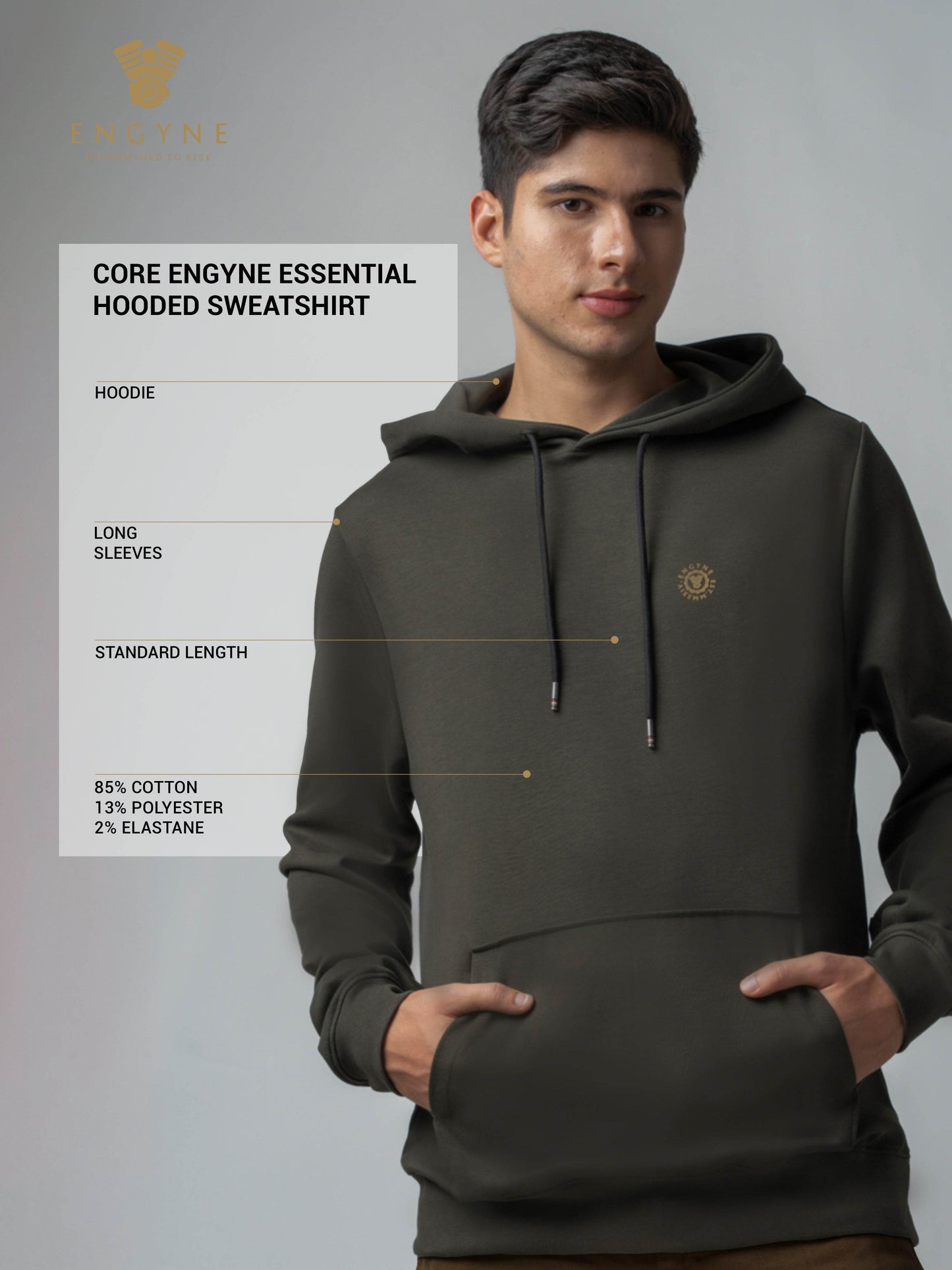 Olive Green Hoodie Sweatshirt with Contrast HD Print