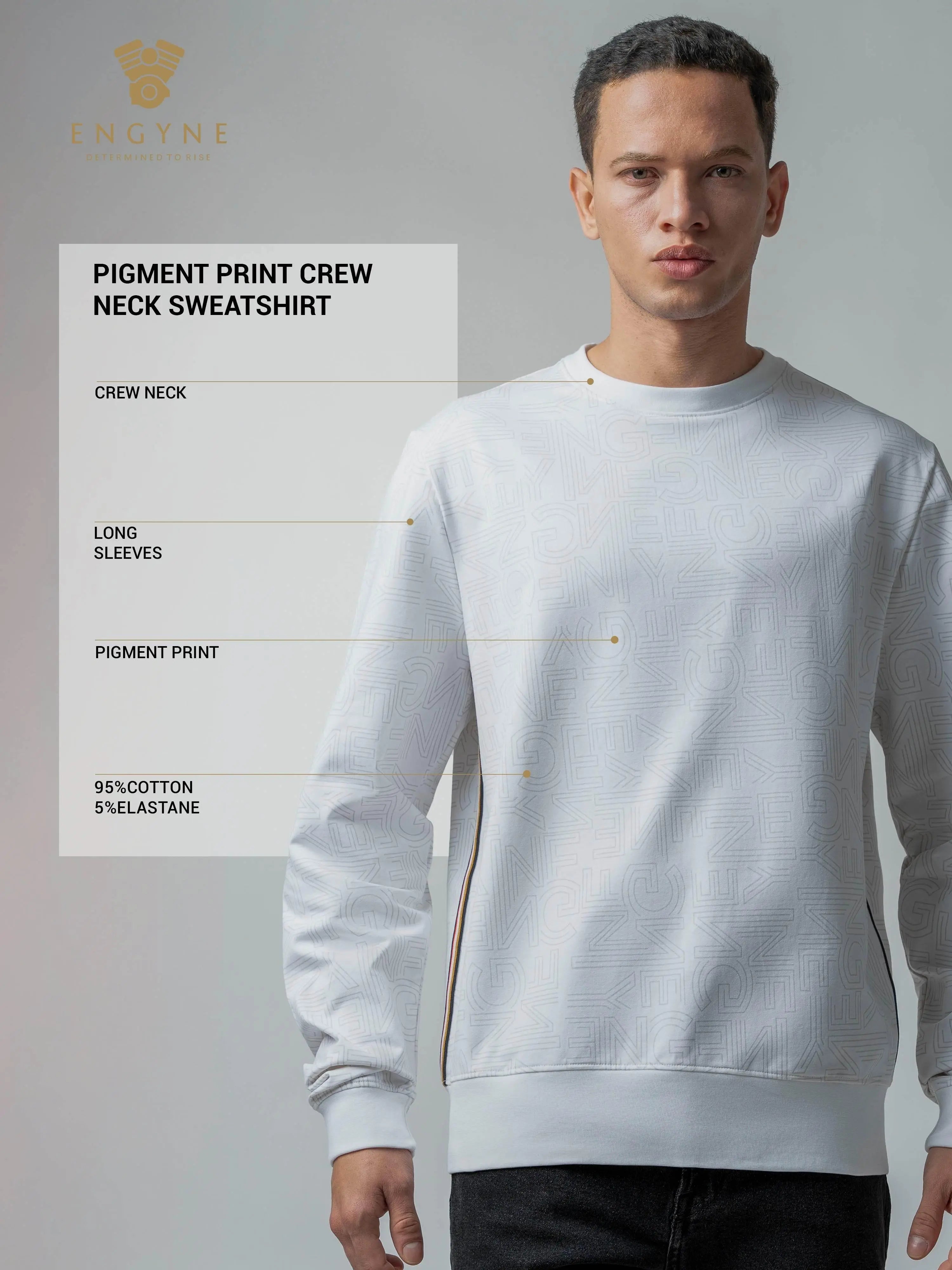  White Crew Neck Sweatshirt with Prints and Side Flag Tape 