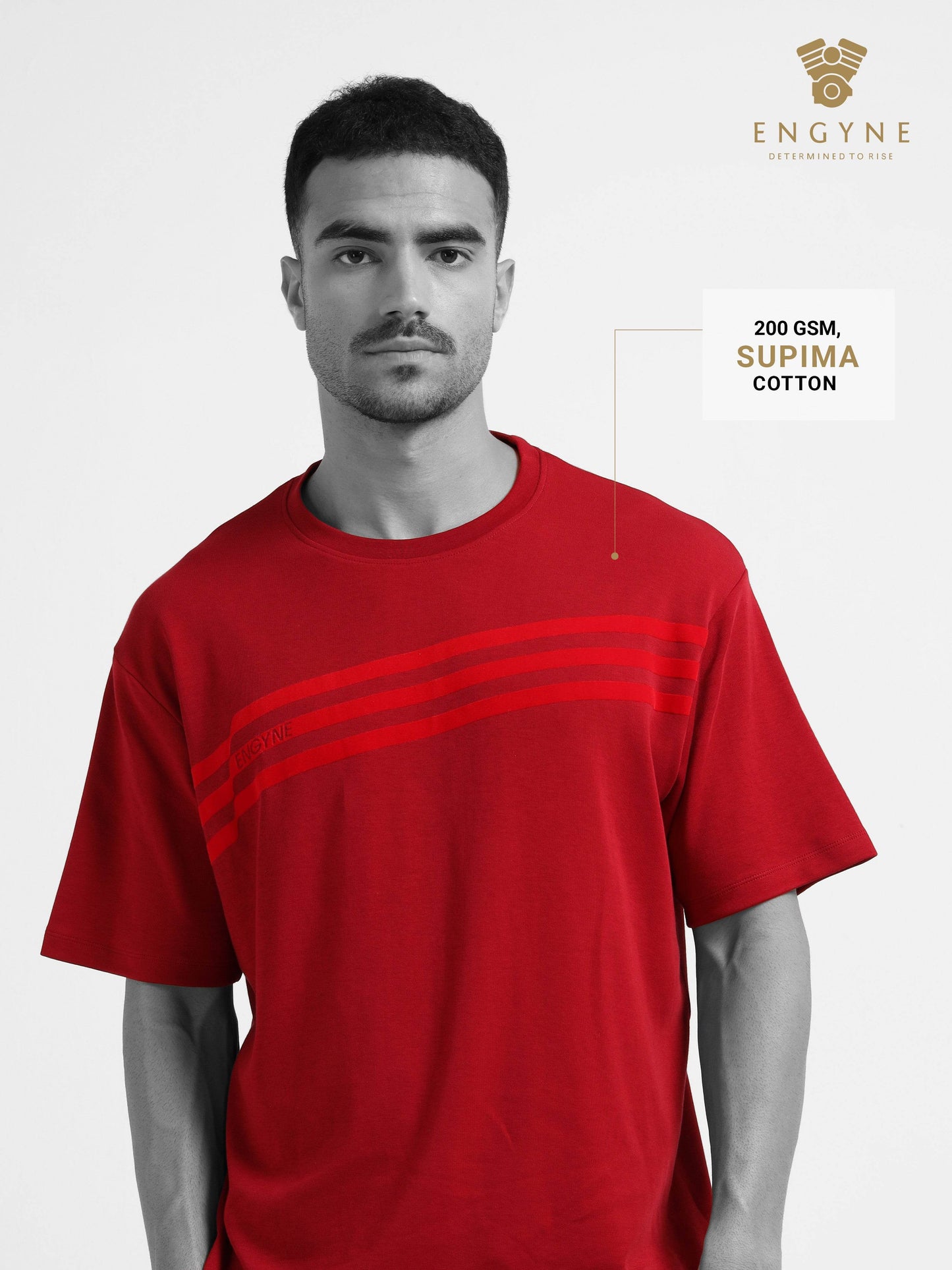 Oversize Flock Stripe Print Dark Red T Shirt For Men