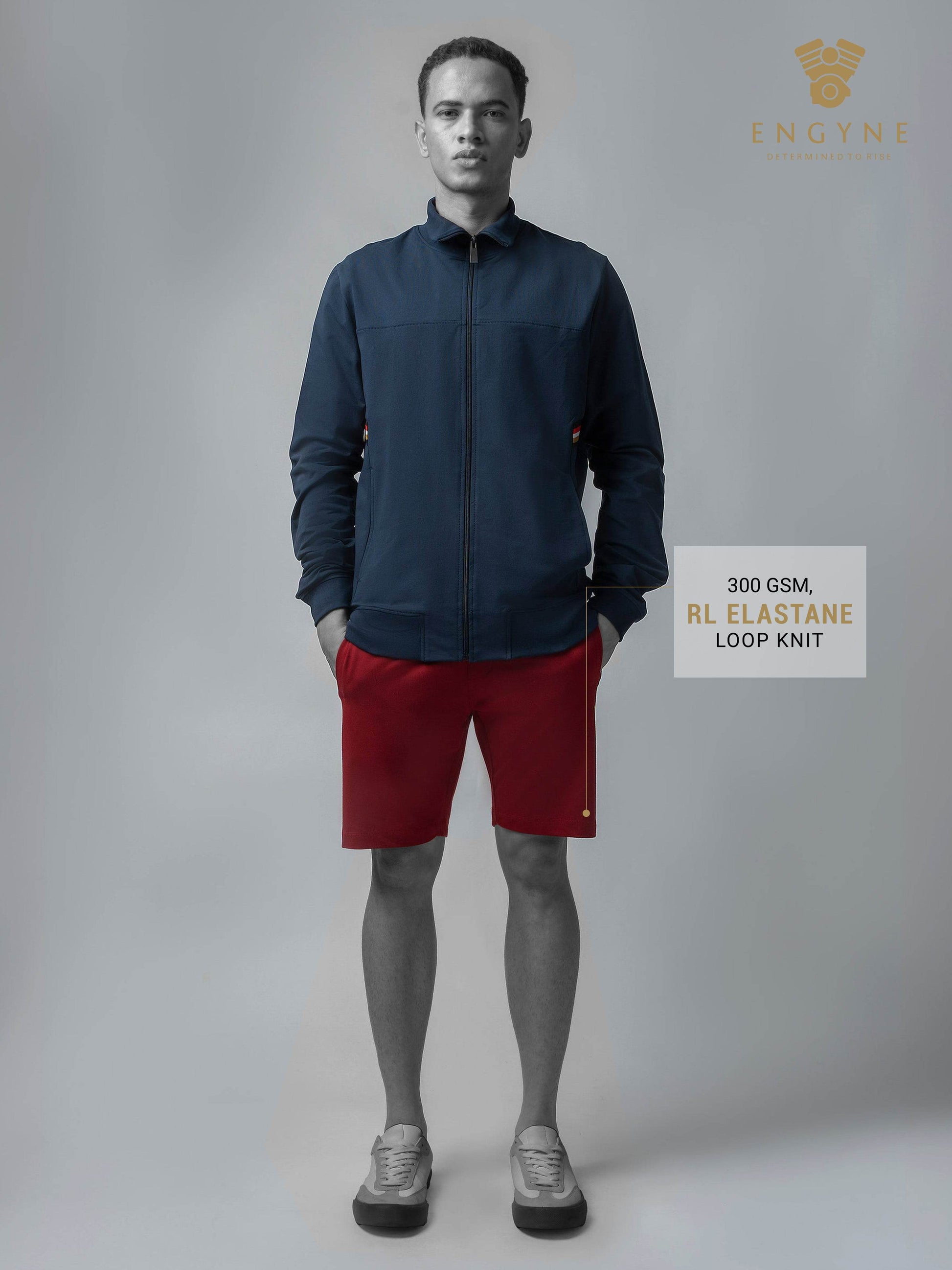 Engyne Essential Shorts with Emblem Logo Cotton Loop Knit Red Men