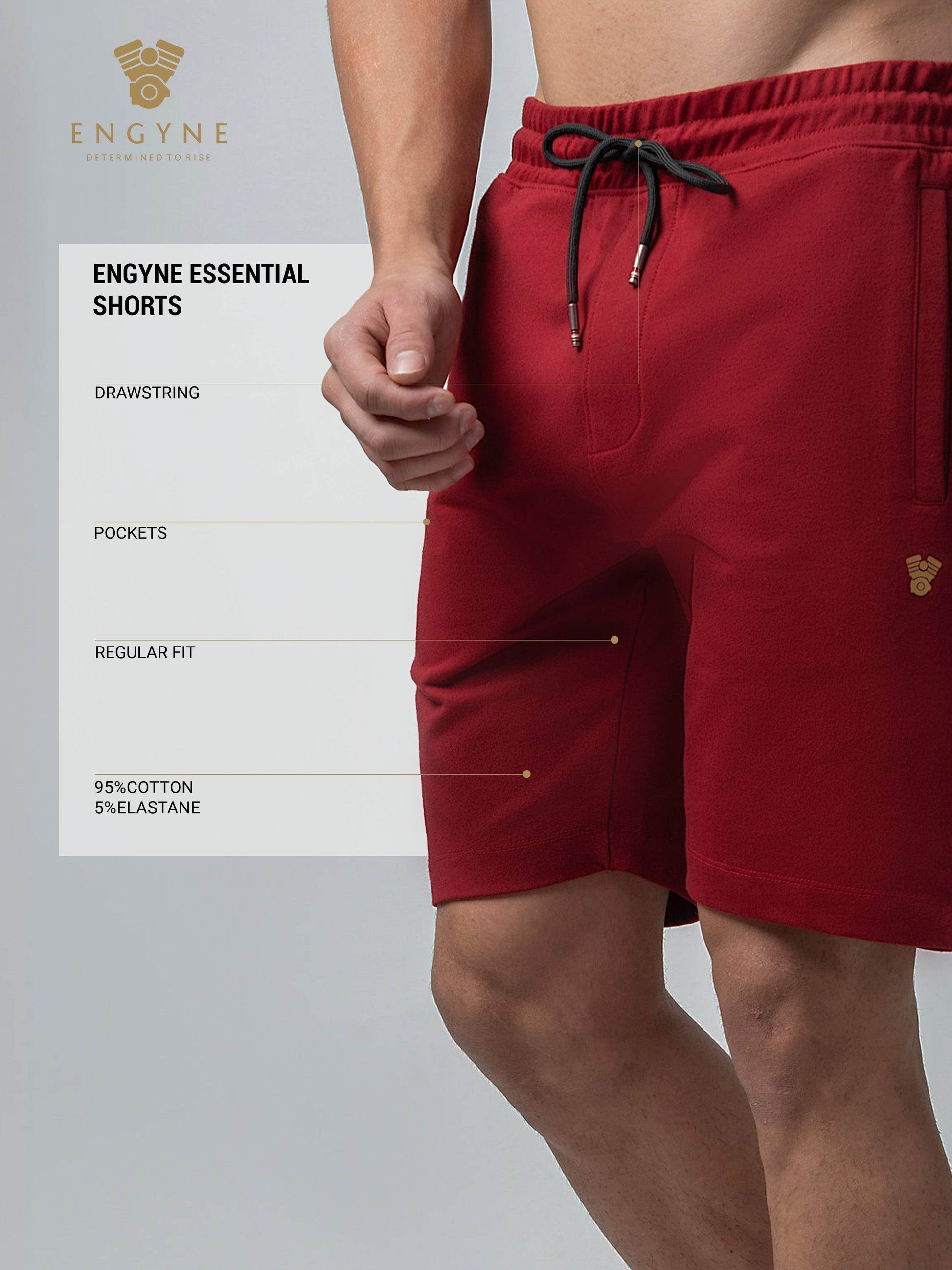 Engyne Essential Shorts with Emblem Logo Cotton Loop Knit Red Men