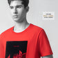 Rougen Cotton Lycra with Flock Print at Chest Red T-shirt