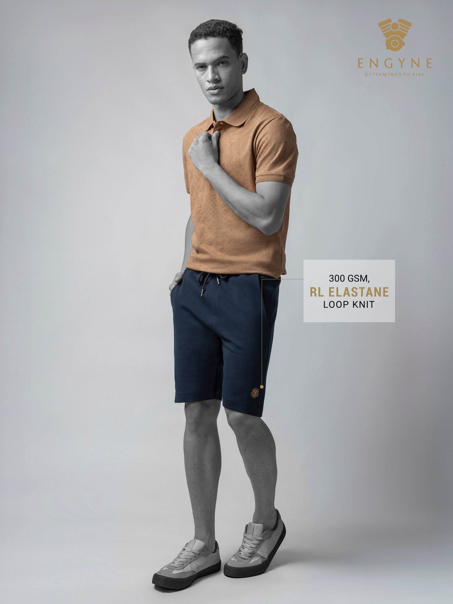 Engyne Essential Shorts with HD Print in Cotton Interlock Navy Men
