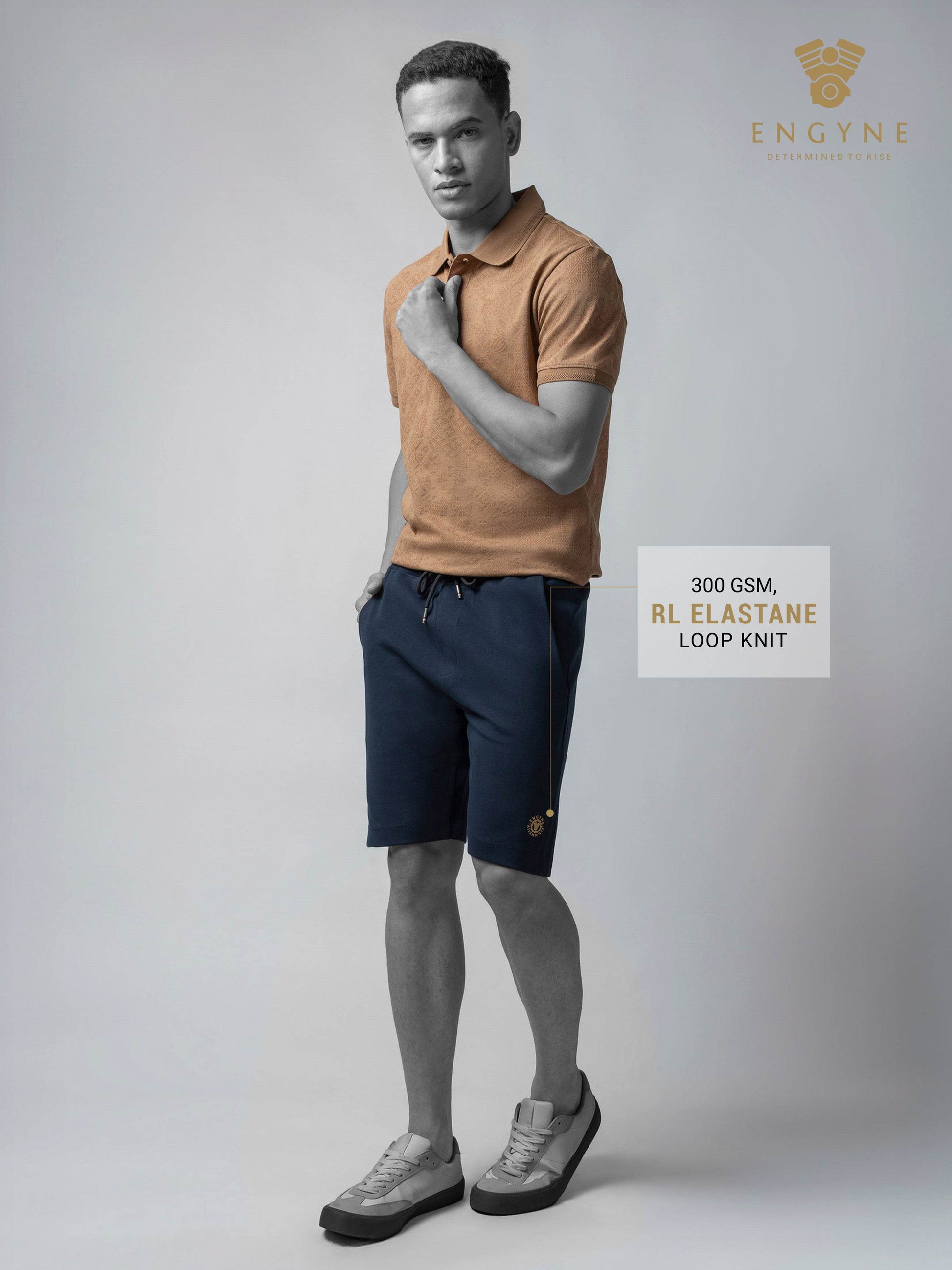 Engyne Essential Shorts with HD Print in Cotton Interlock Navy Men